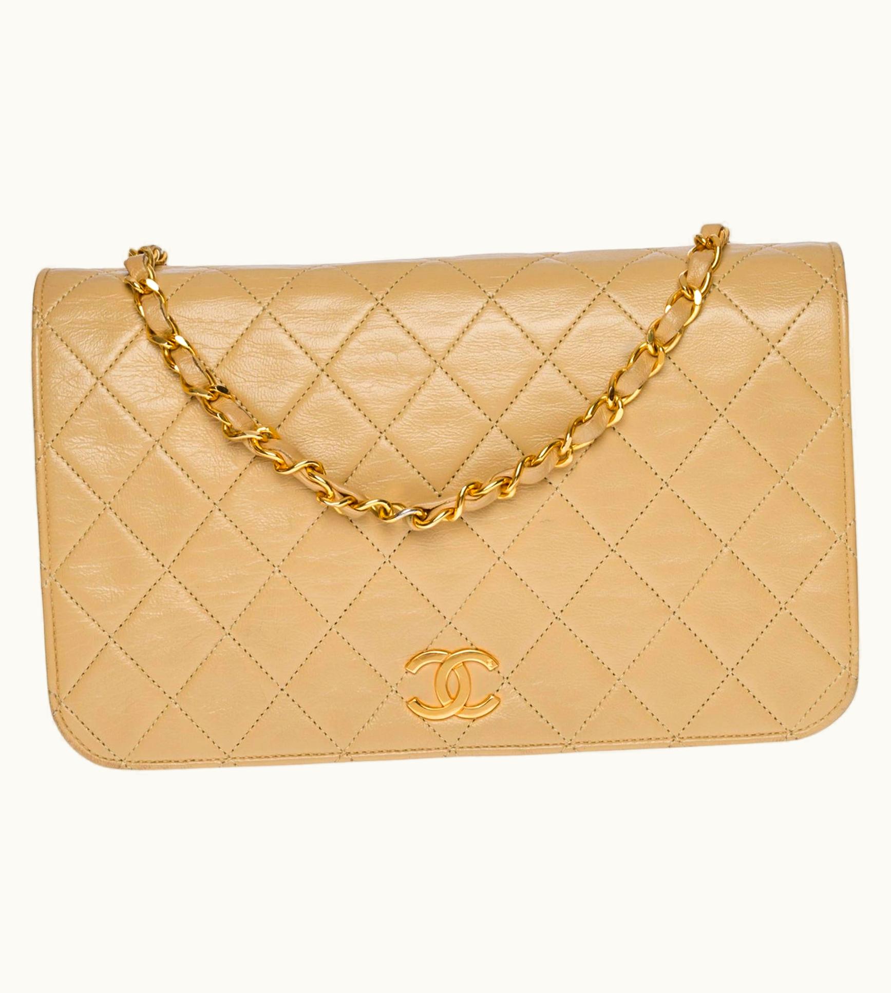 Chanel Chanel Classic Full Flap Shoulder Bag In Beige Quilted Lambskin And GHW