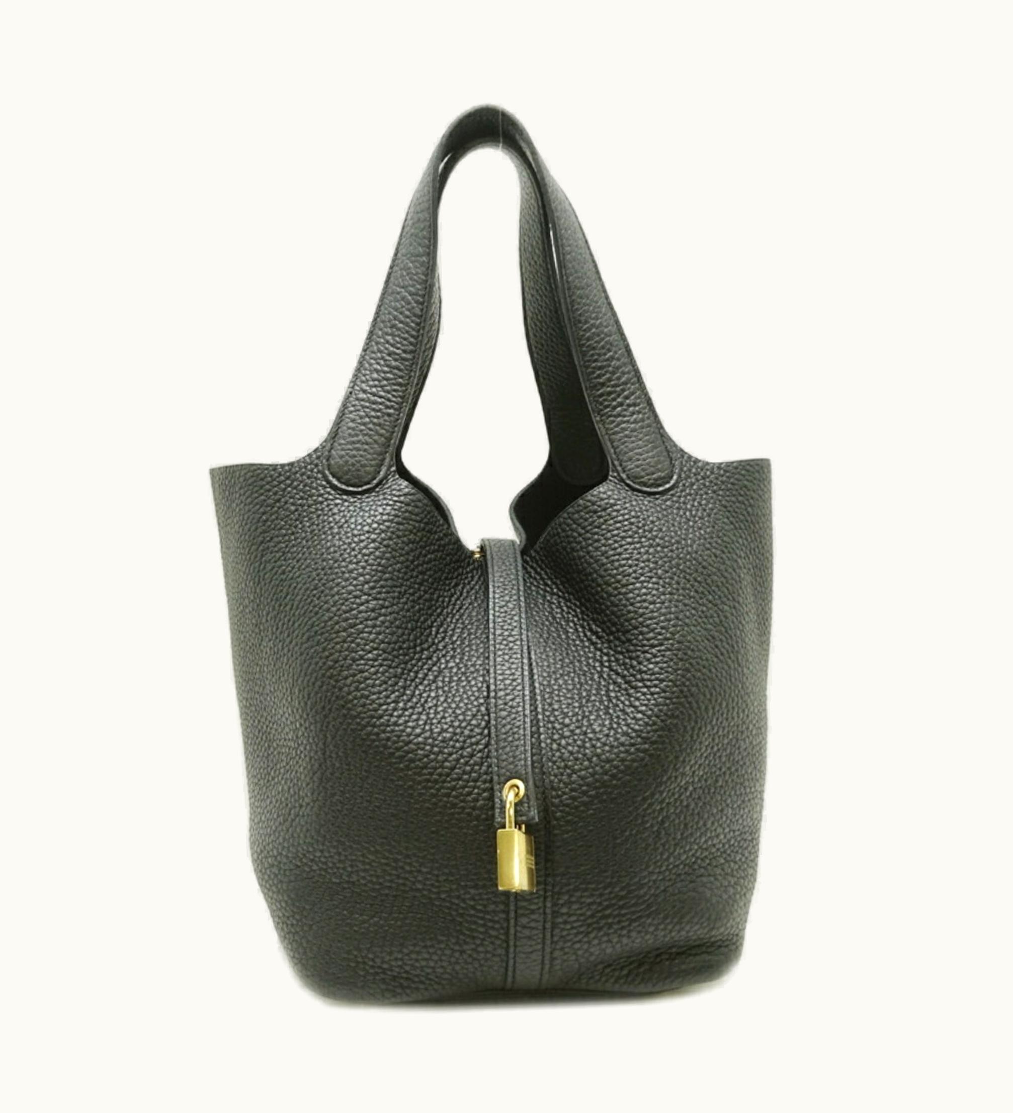 Hermès Hermès Picotin Lock MM C Engraved [Made In 2018] With Sticker On The Bottom Studs Women's Handbag Taurillon Clemence Noir [Black]