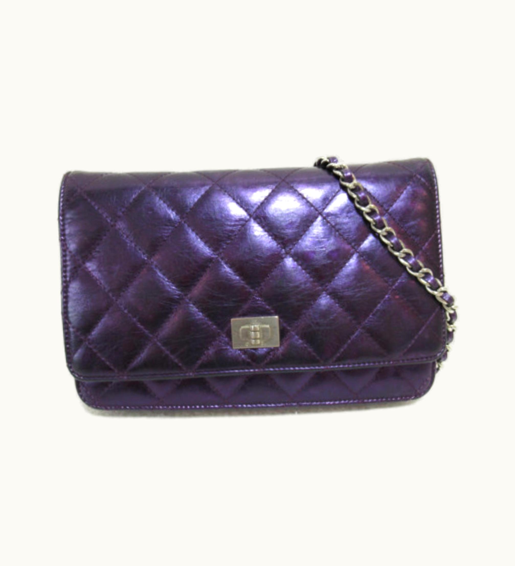 Chanel Chanel 2.55 Matelasse Chain Wallet Shoulder Bag Purple Metallic Purple Leather