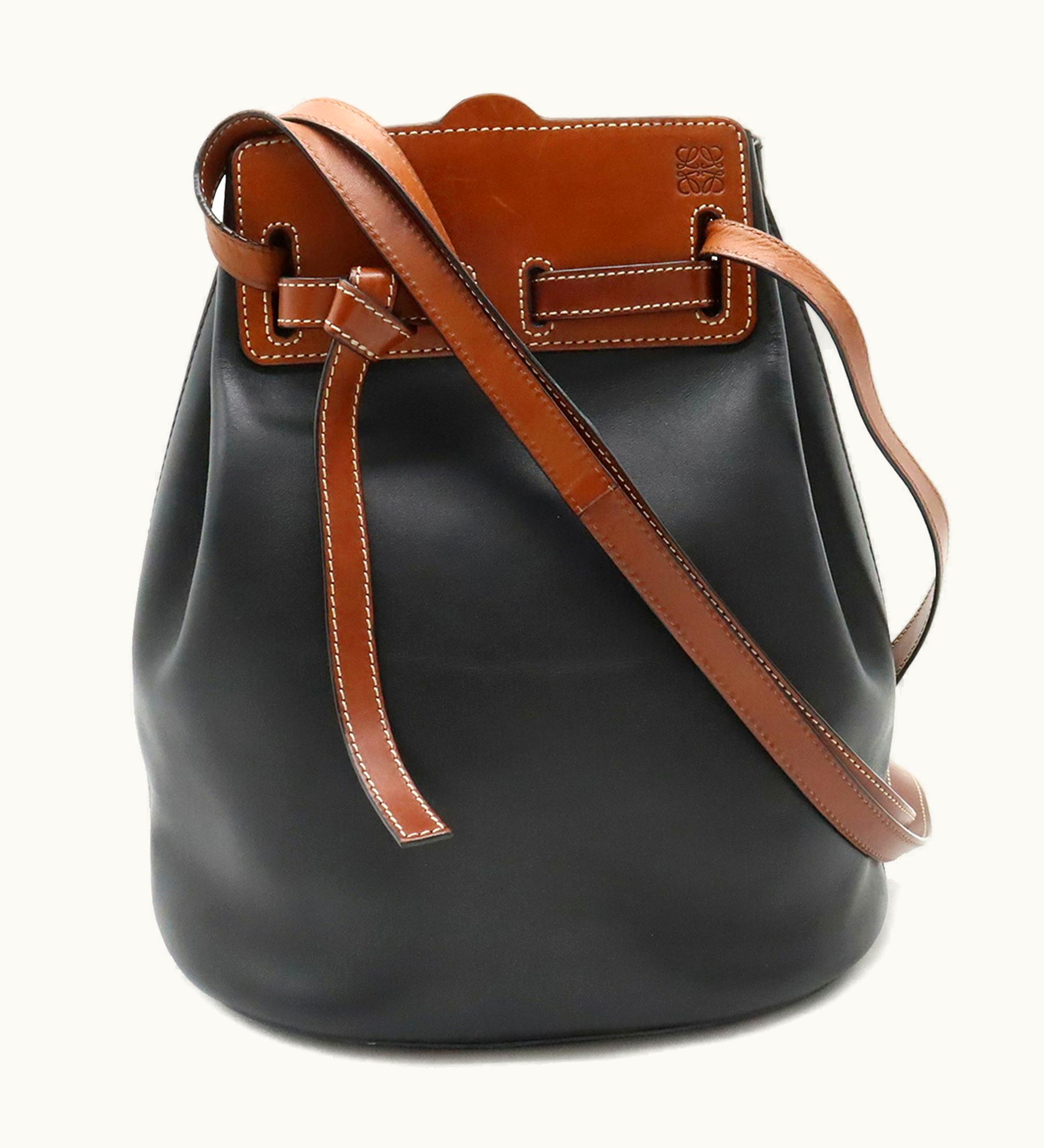 Loewe Loewe Shoulder Tote Bag Leather Bicolor Black Brown