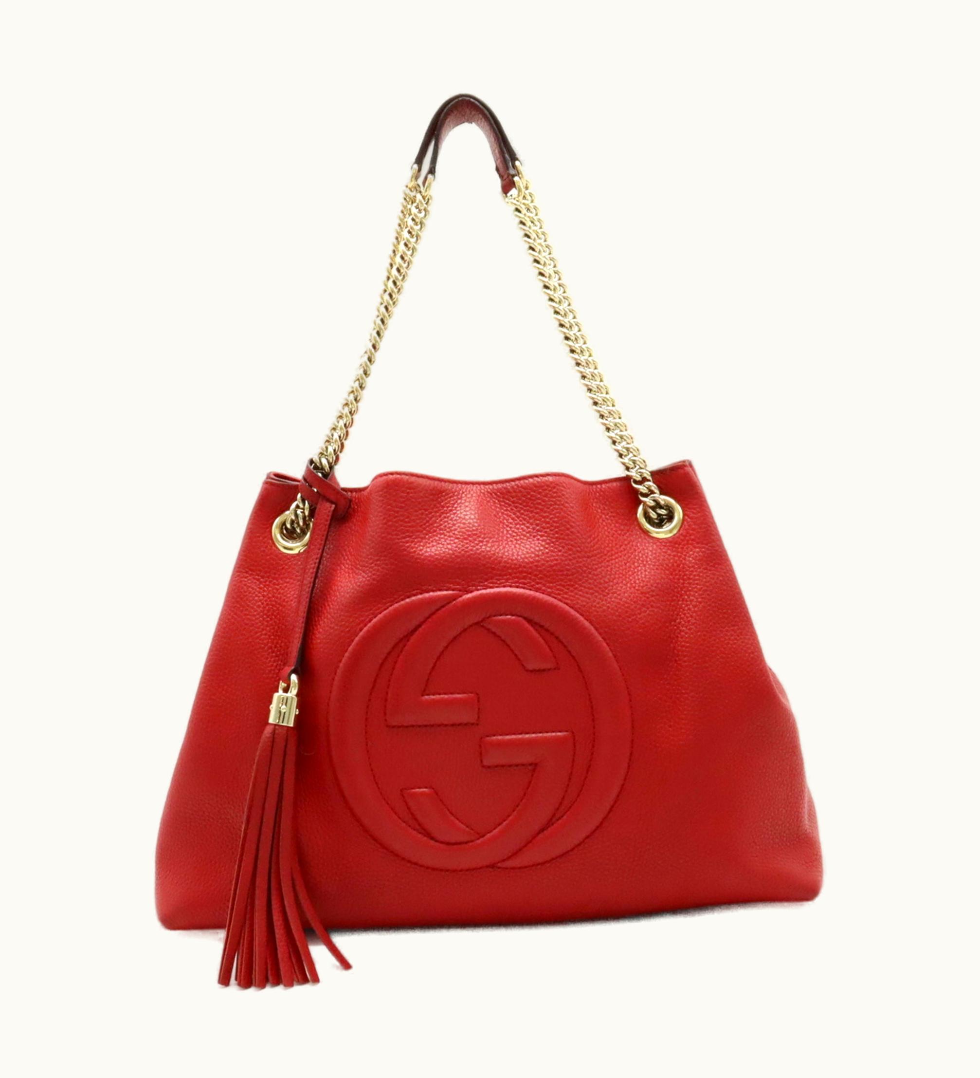 Gucci Gucci Soho Interlocking G Tote Bag Chain Shoulder Leather Red 536196