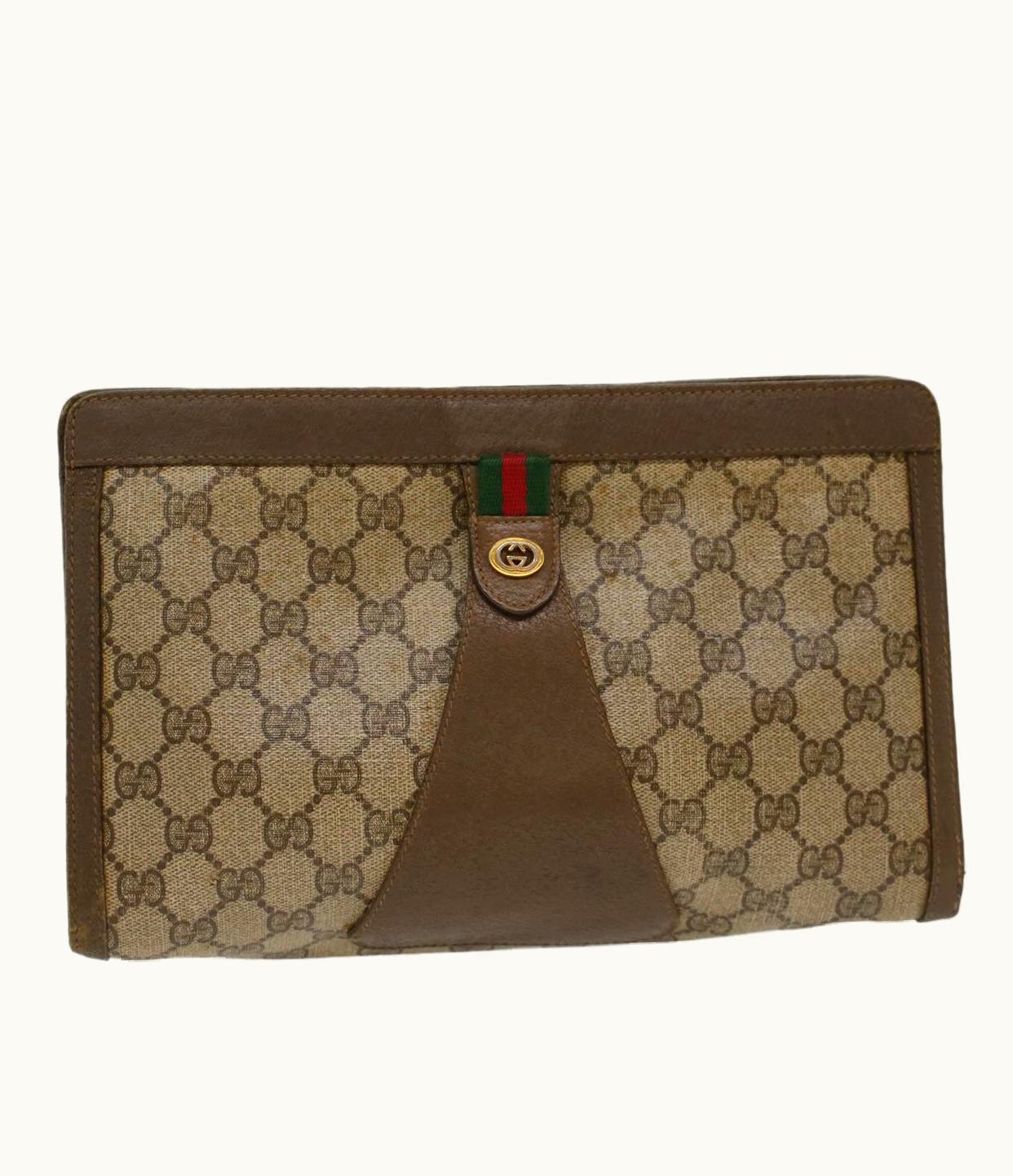 Gucci Gucci GG Canvas Web Sherry Line Clutch Bag Beige Red 5601012