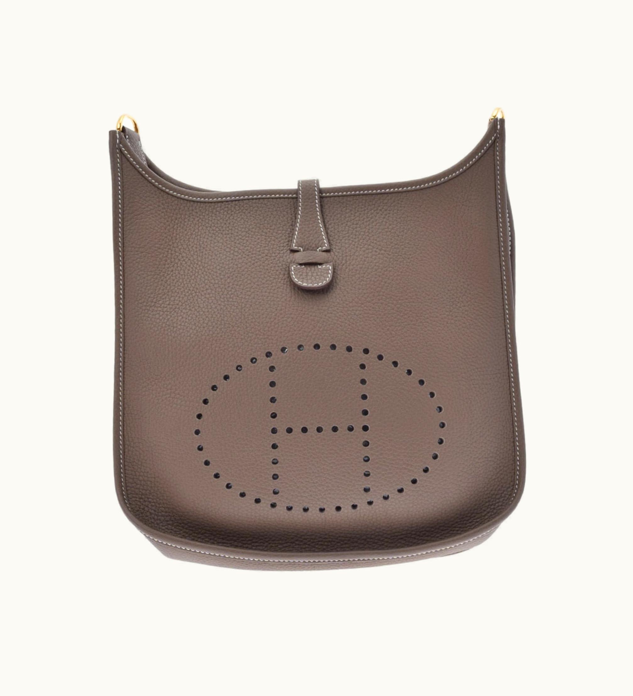 Hermès Hermès Evelyne 3 PM Etoupe Y Engraved (Around 2020) Unisex Taurillon Clemence Shoulder Bag