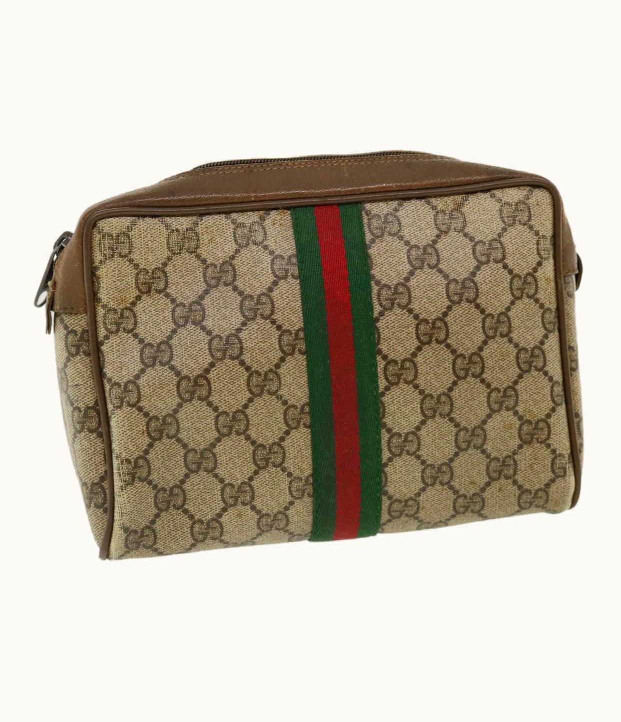 Gucci Gucci Sherry Line GG Canvas Clutch Bag PVC Leather Beige Green Red