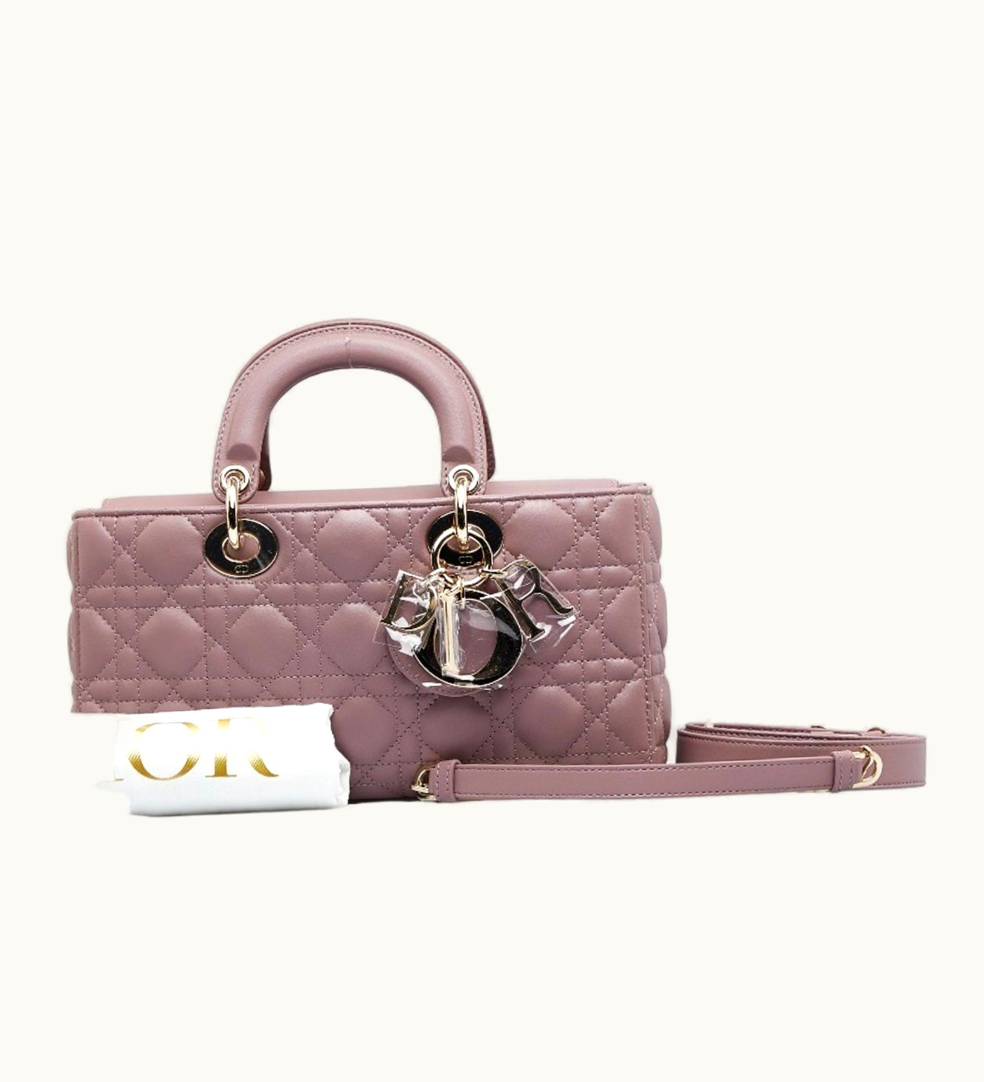 Dior Dior Christian Dior Dior Lady D-Joy Cannage Handbag Shoulder Bag Medium Pink Leather Ladies