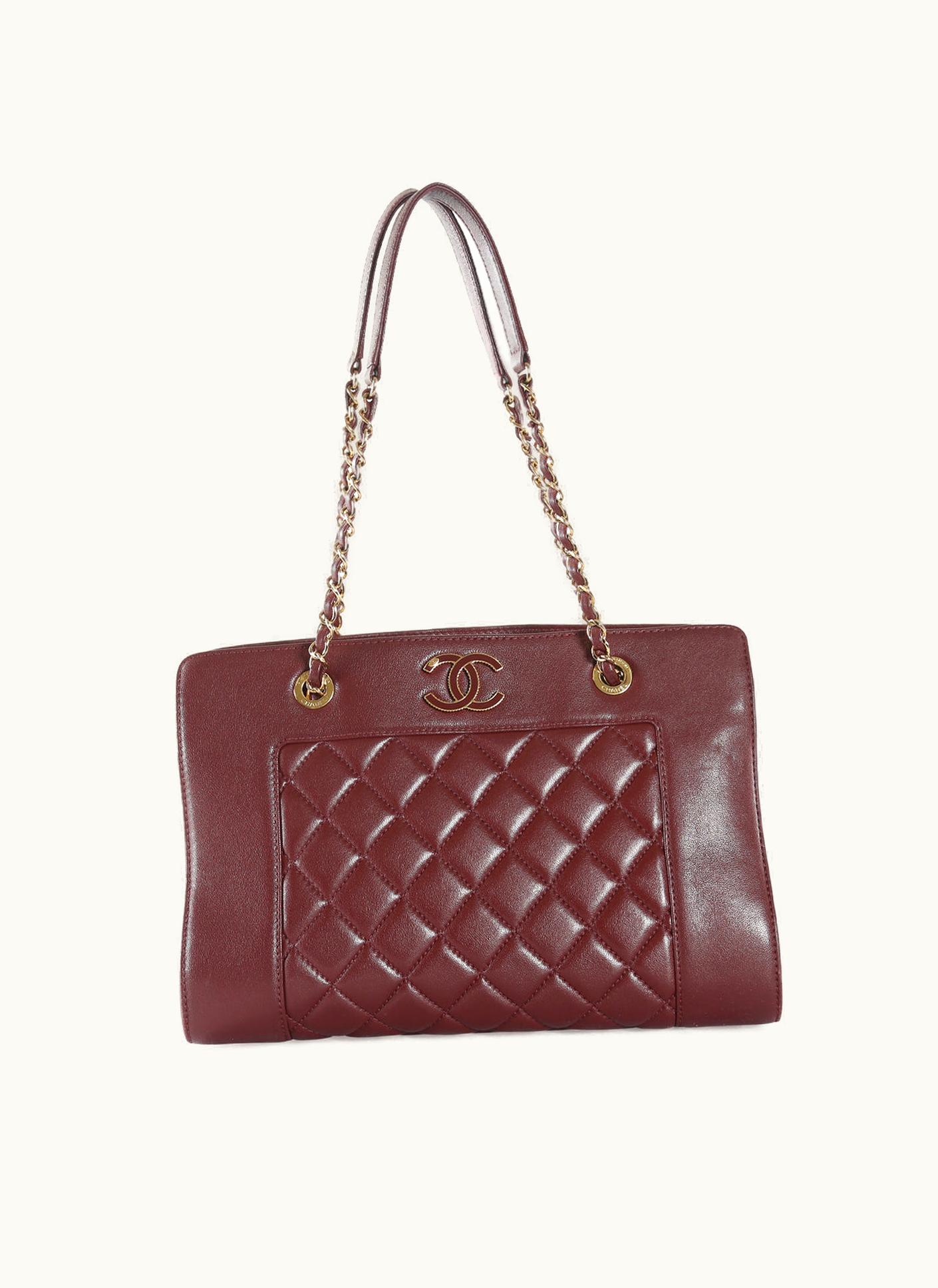 Chanel Chanel Burgundy Sheepskin Quilted Leather Mademoiselle Vintage Shopping Tote Bag