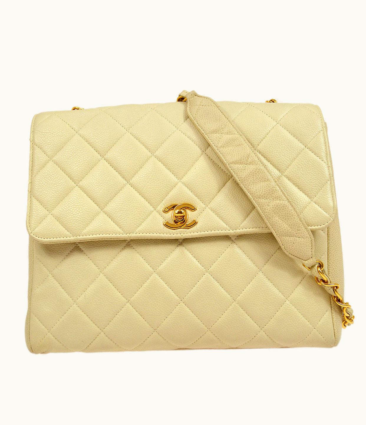 Chanel Chanel 1996 Ivory Caviar Straight Flap Large 63585