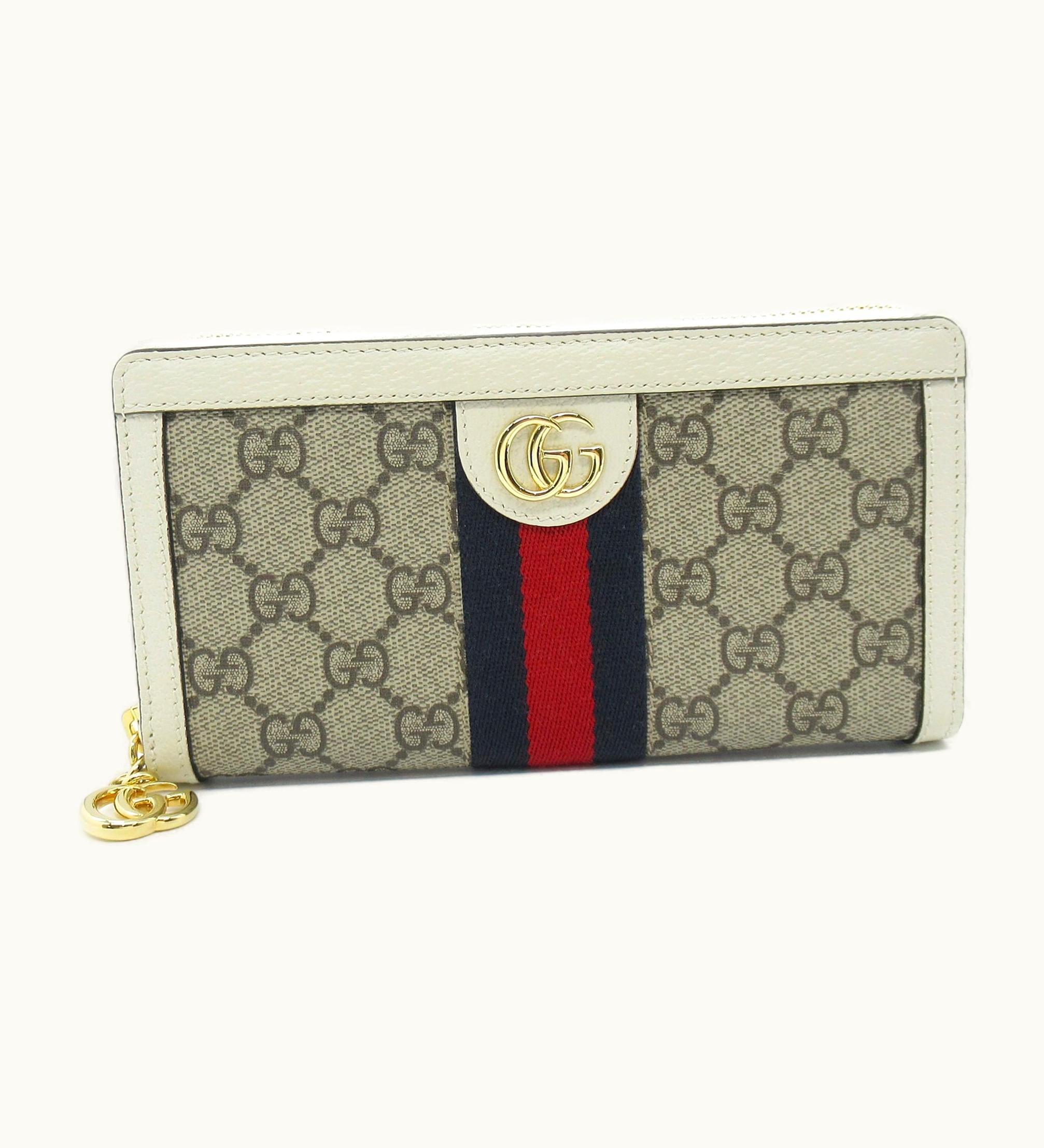 Gucci Gucci Round Long Wallet White Beige Leather GG Supreme 523154
