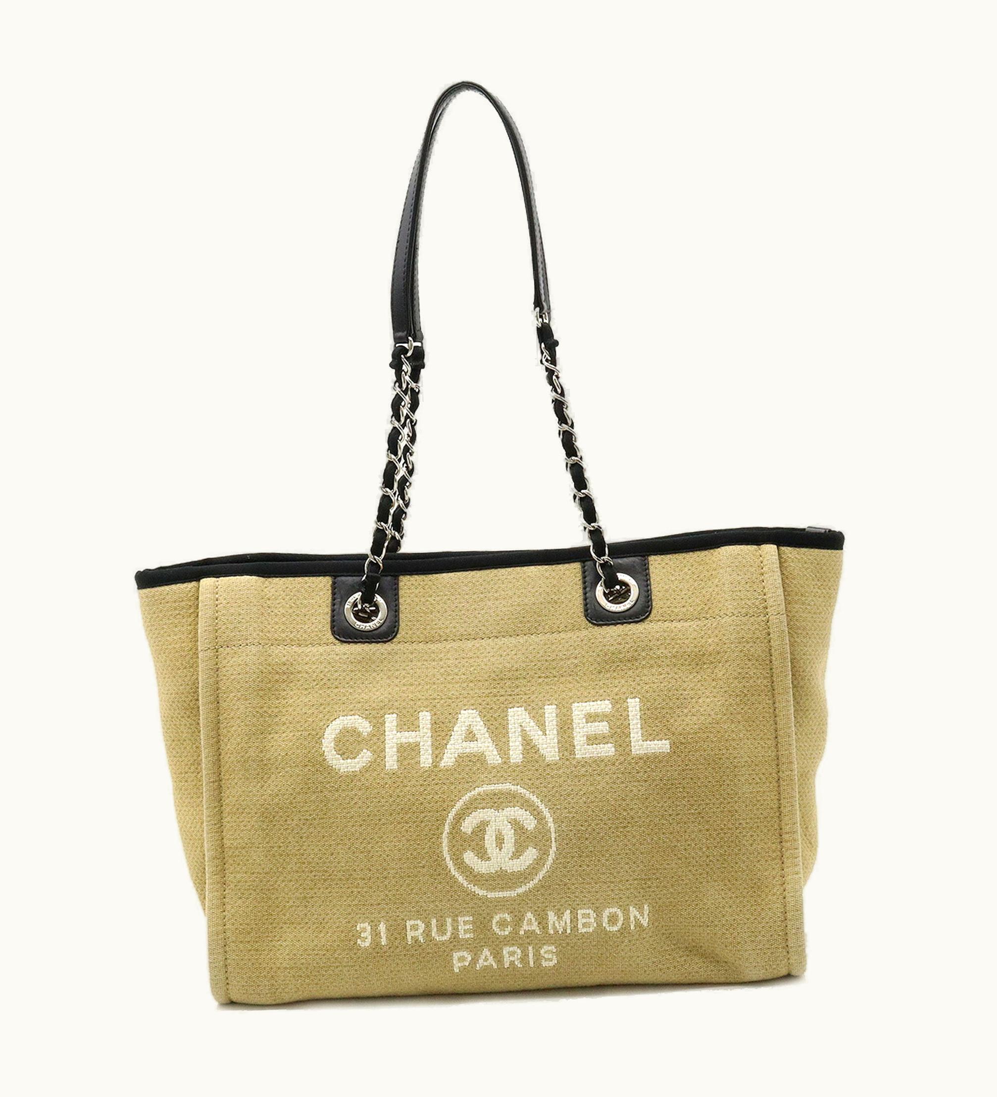 Chanel Chanel Deauville Line Medium Tote MM Bag Shoulder Chain Beige Black A67001
