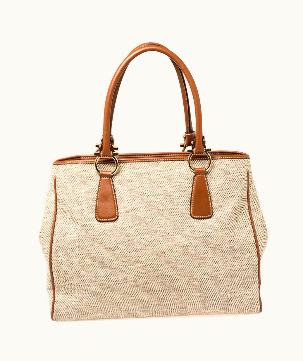 Salvatore Ferragamo Salvatore Ferragamo Beige/Tan Canvas And Leather Tote