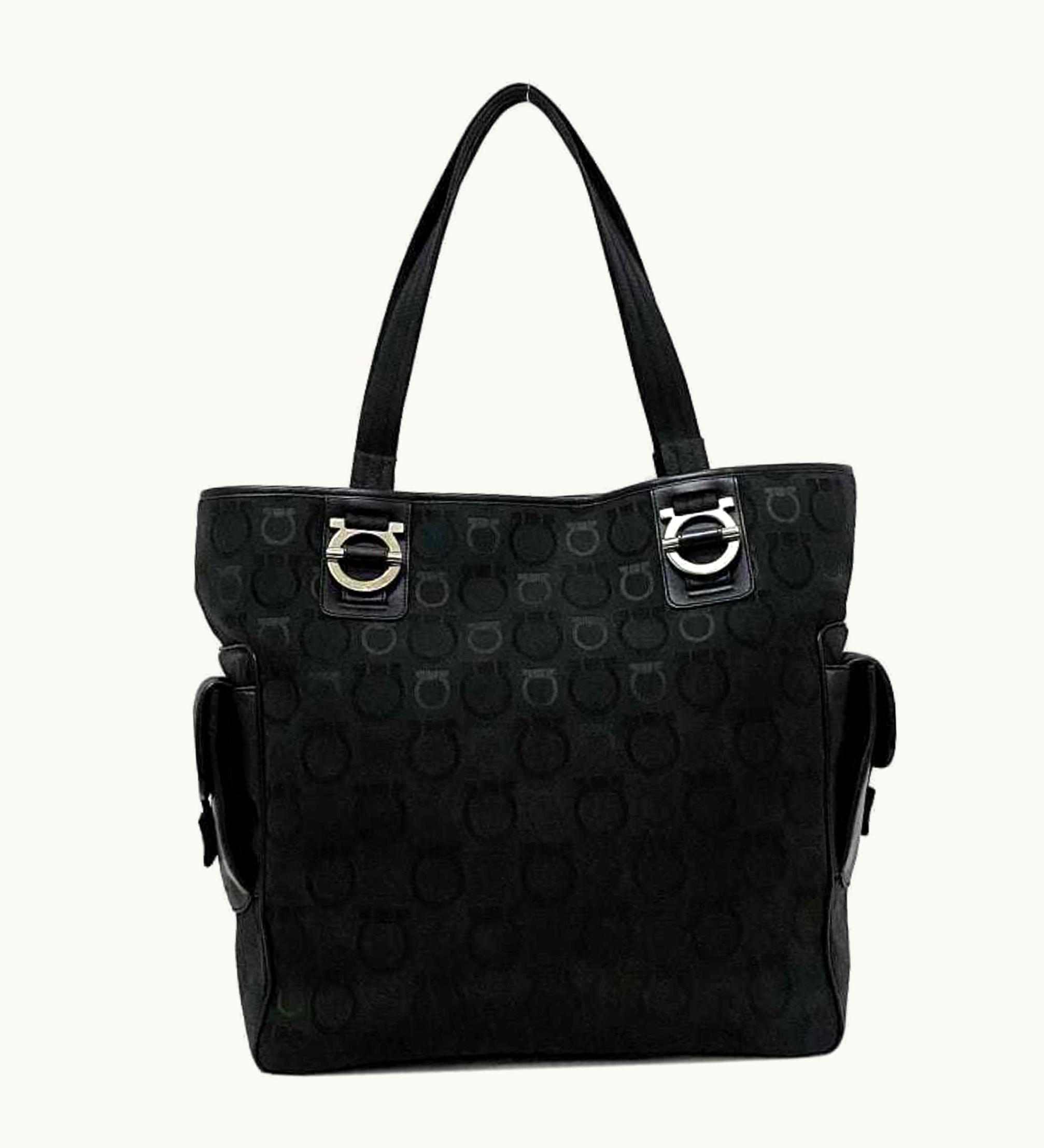 Salvatore Ferragamo Salvatore Ferragamo Tote Bag Black Gancini Au-21 5768 Canvas Leather Ladies