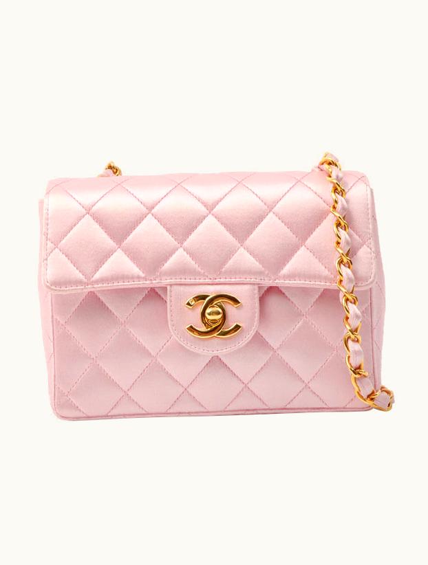 Chanel Chanel Around 1997 Made Silk Stain Classic Flap Chain Bag Mini Pink