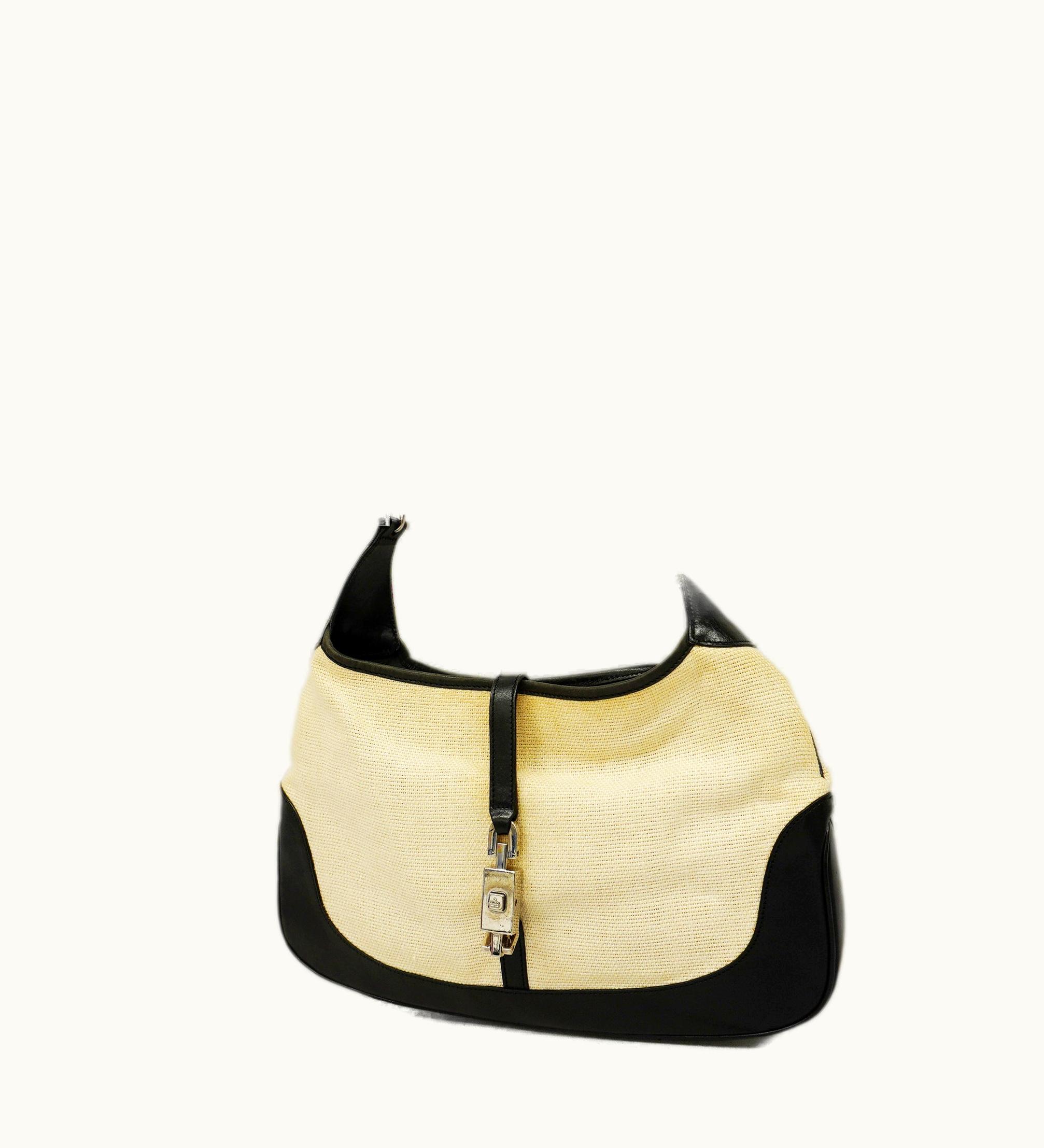 Gucci Gucci Jackie Shoulder Bag 001 3306 Women's Canvas, Leather Black, Ivory