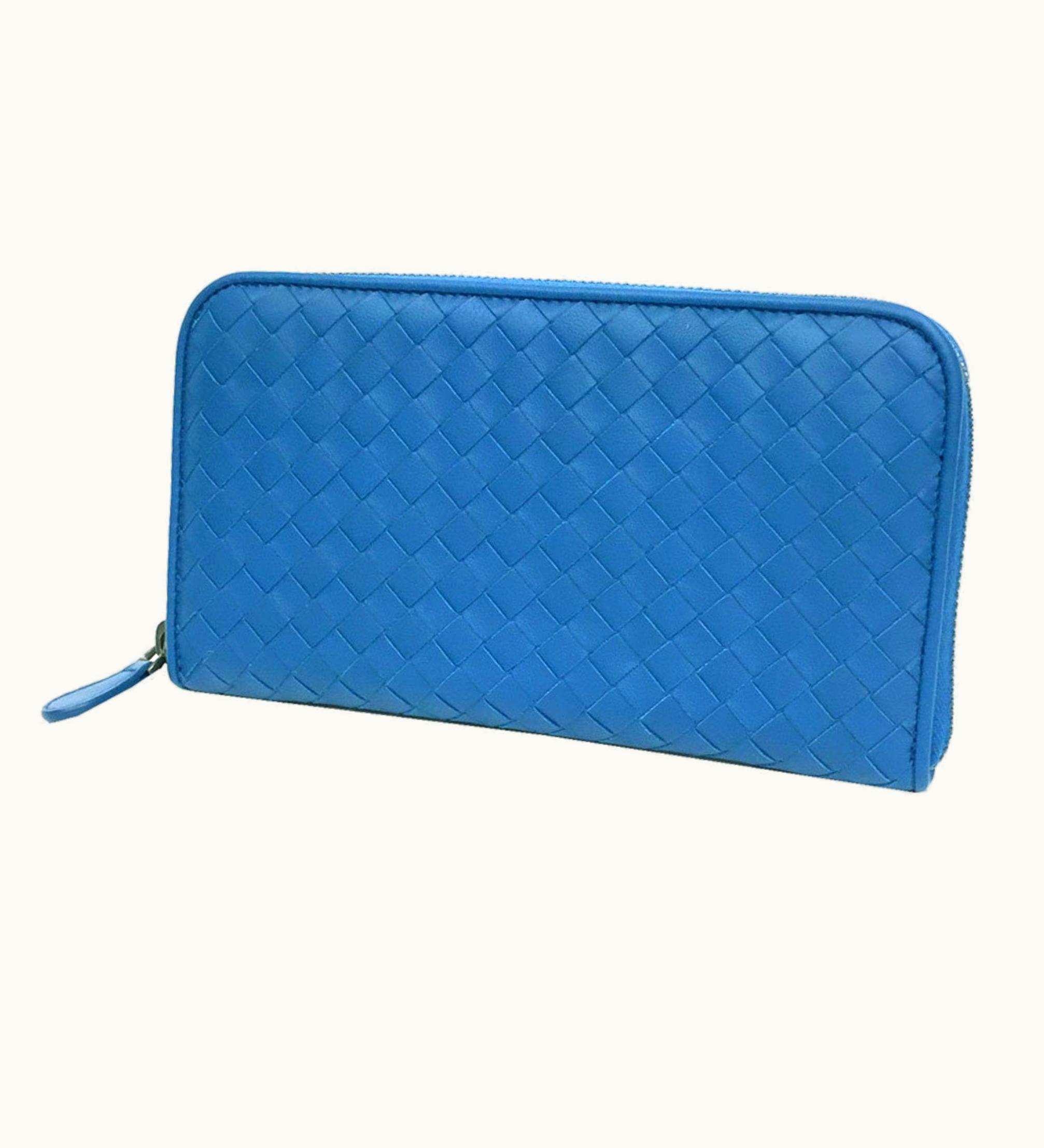 Bottega Veneta Bottega Veneta Round Long Wallet Intrecciato Leather Blue 518389 Zip