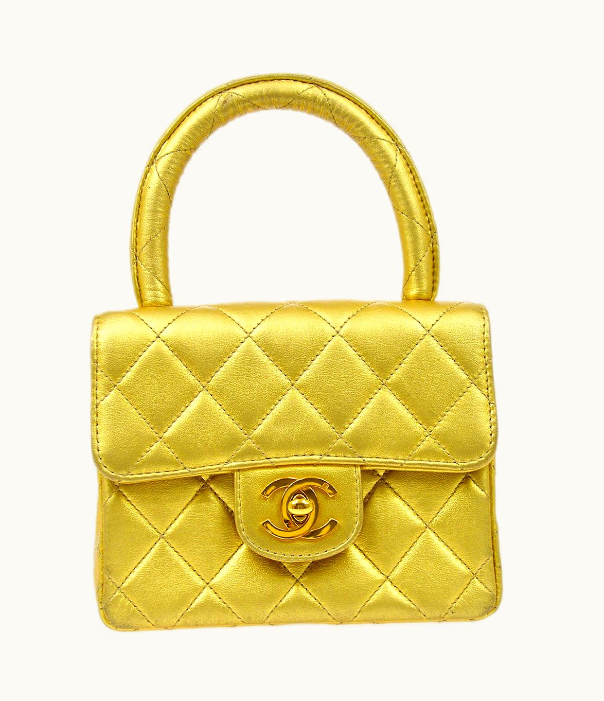Chanel Chanel Classic Flap Micro Mini Hand Bag Gold Lambskin 91454