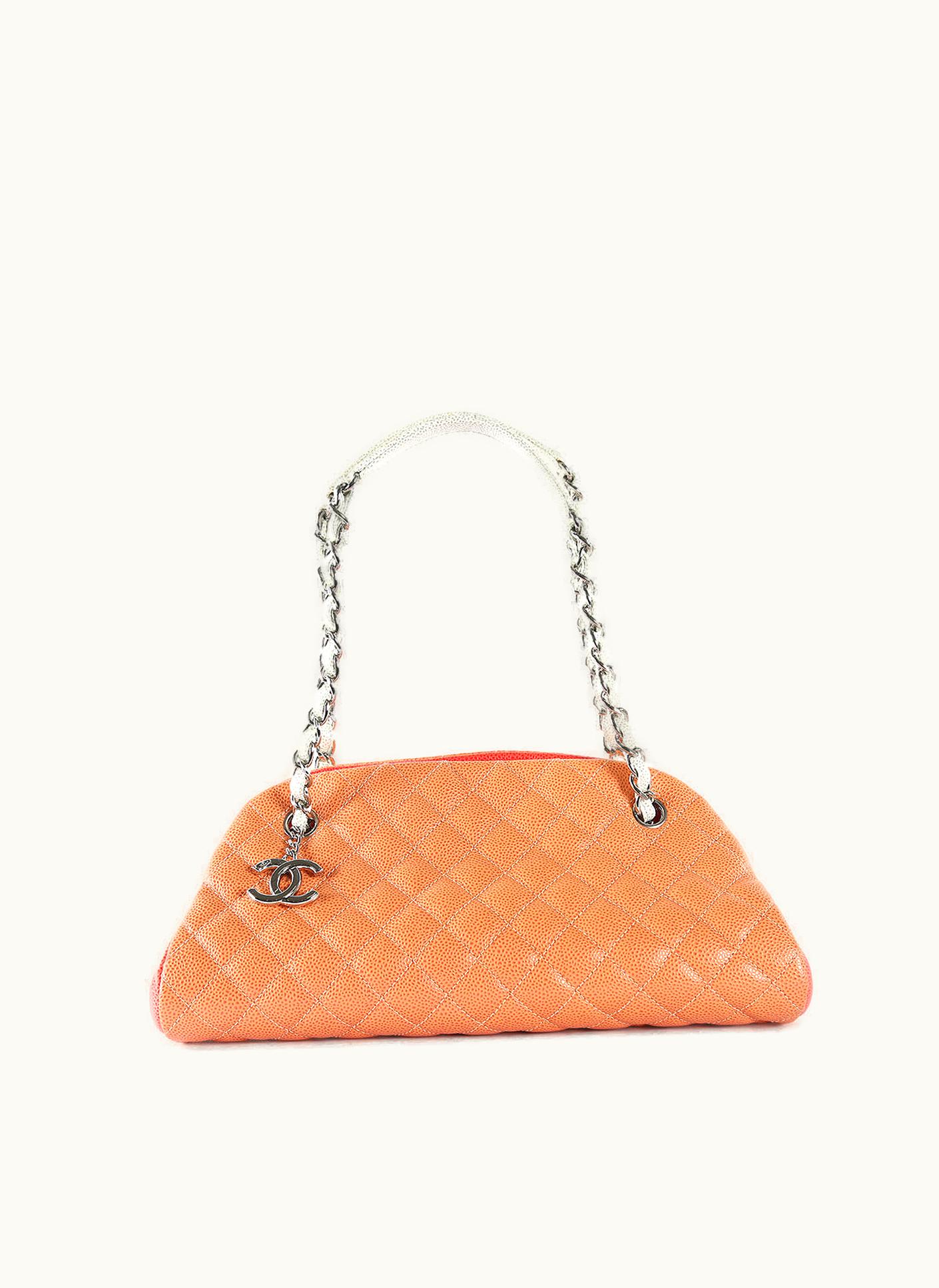 Chanel Chanel Two-Tone Peach Caviar Leather Just Mademoiselle Medium Bowling Bag