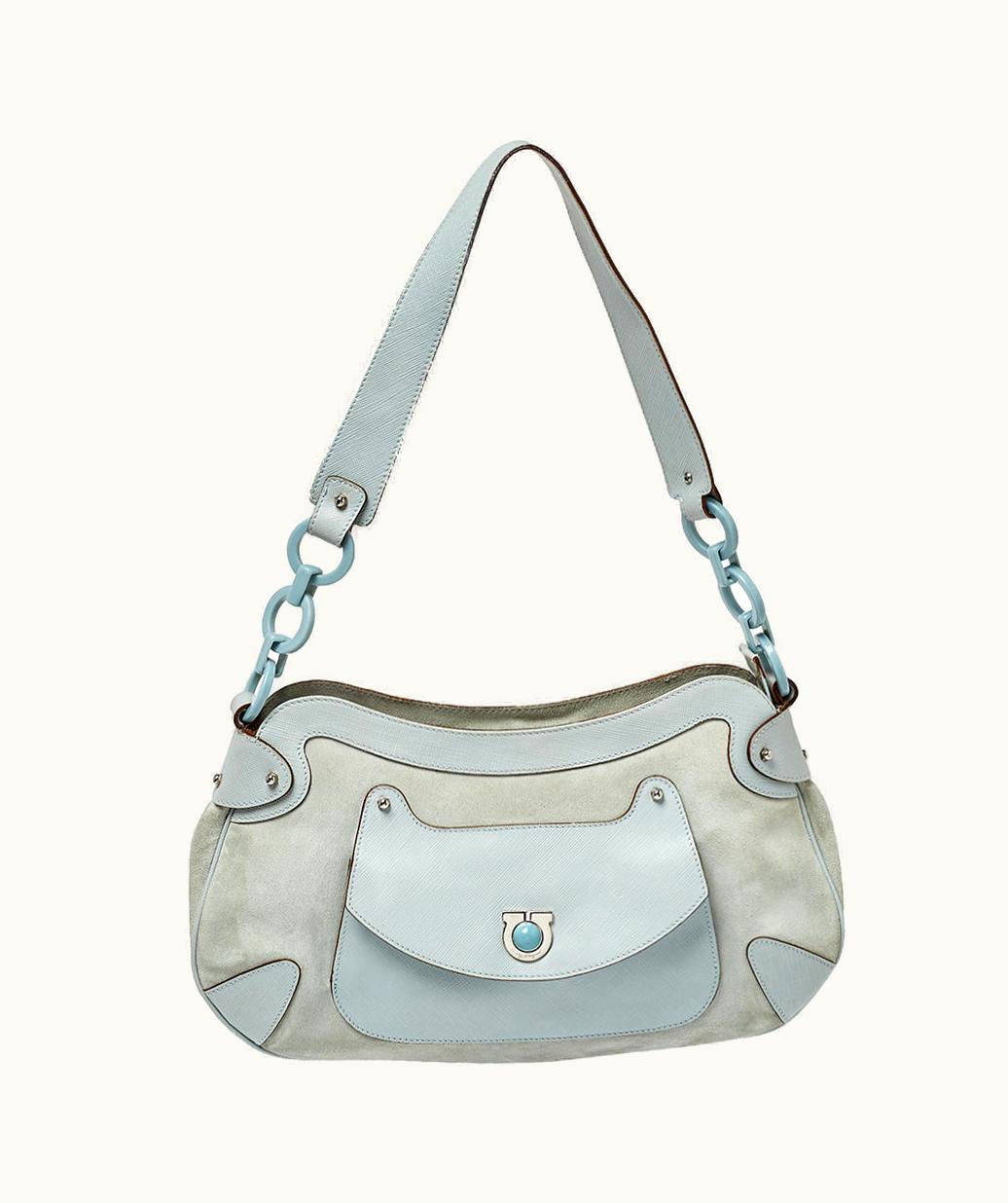 Salvatore Ferragamo Salvatore Ferragamo Blue Leather And Suede Shoulder Bag