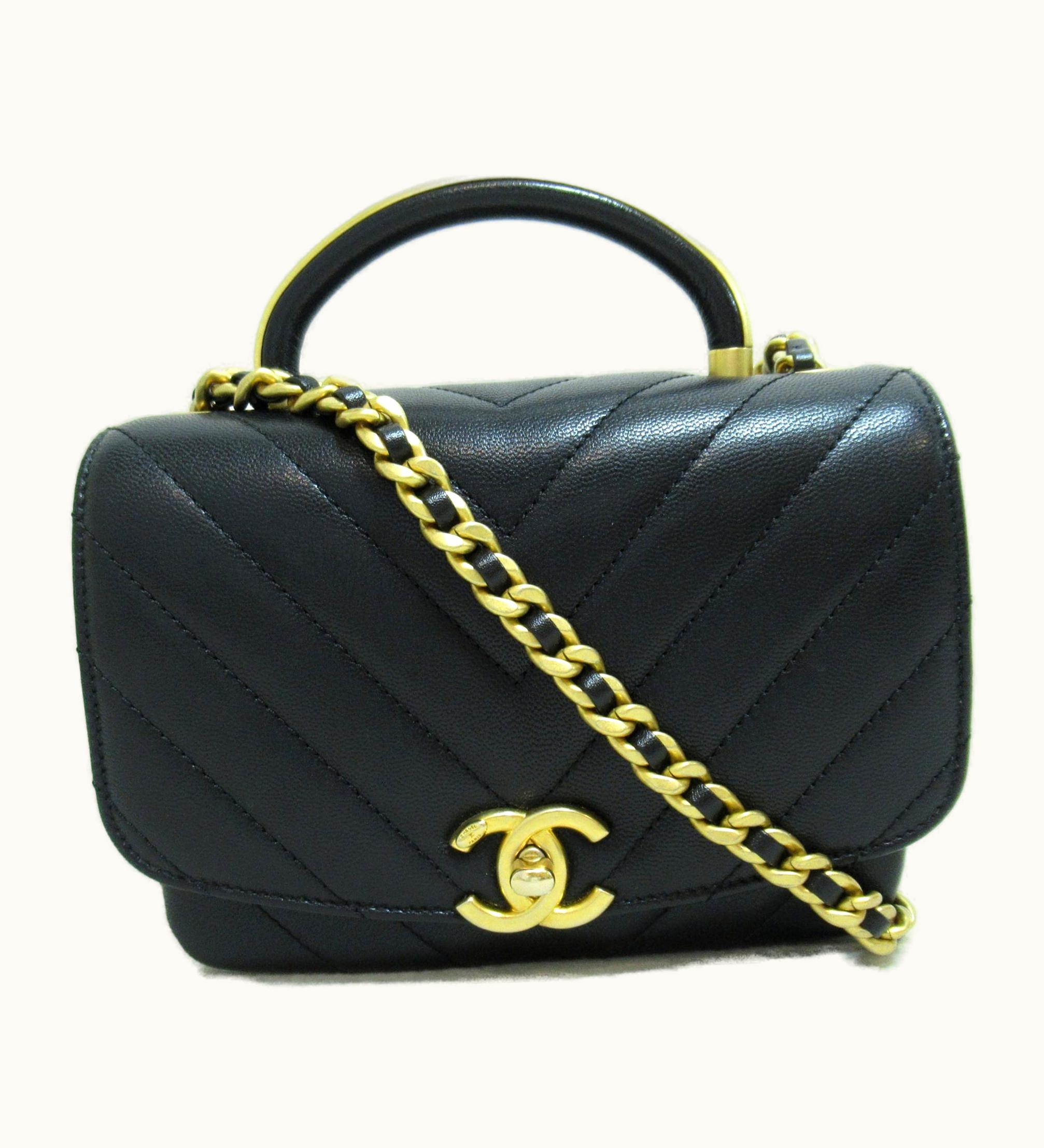 Chanel Chanel V Stitch Top Handle Bag Shoulder Bag Black Calfskin [Cowhide]