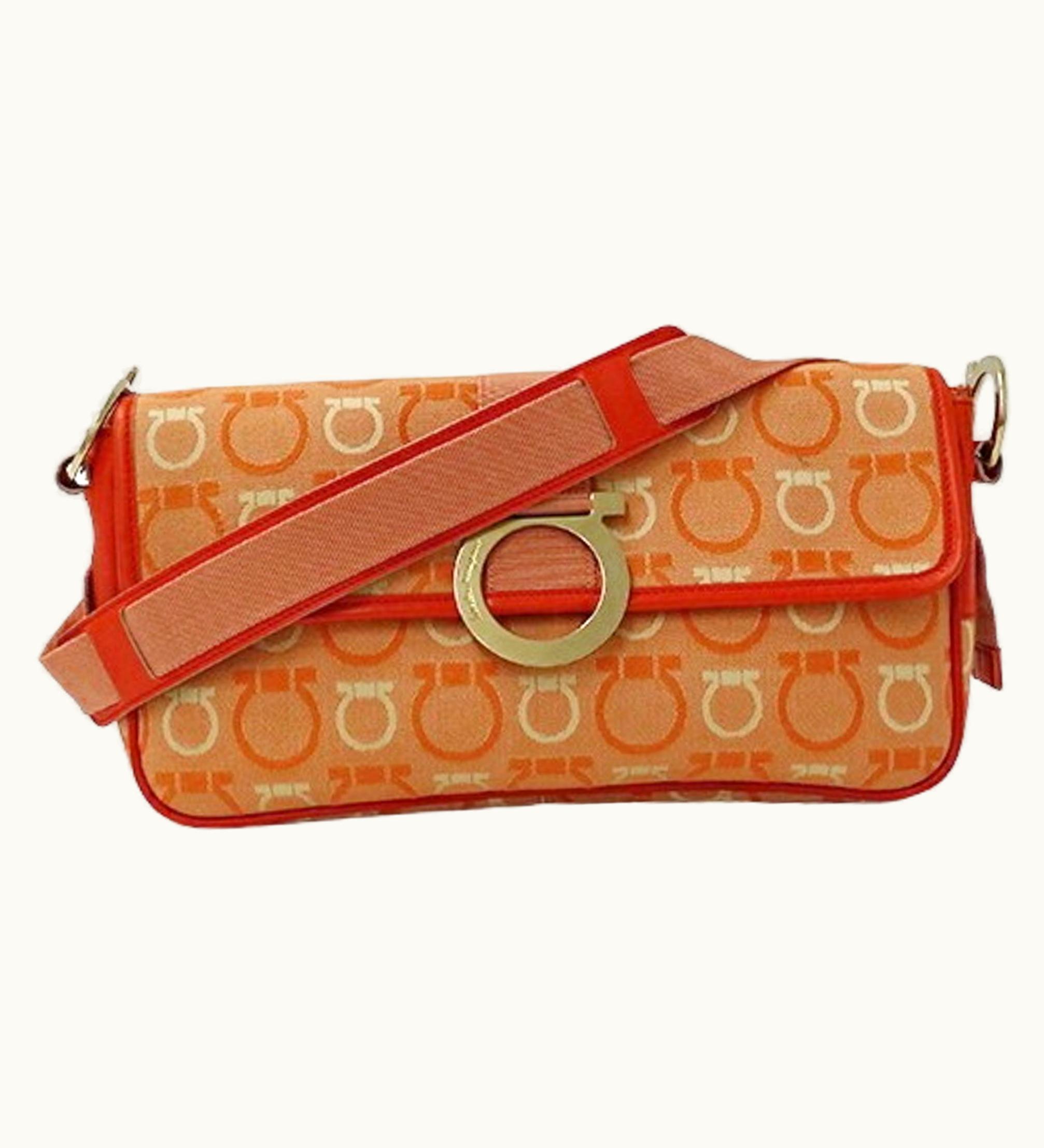 Salvatore Ferragamo Salvatore Ferragamo Bag Women's Shoulder Handbag Gancini Canvas Orange