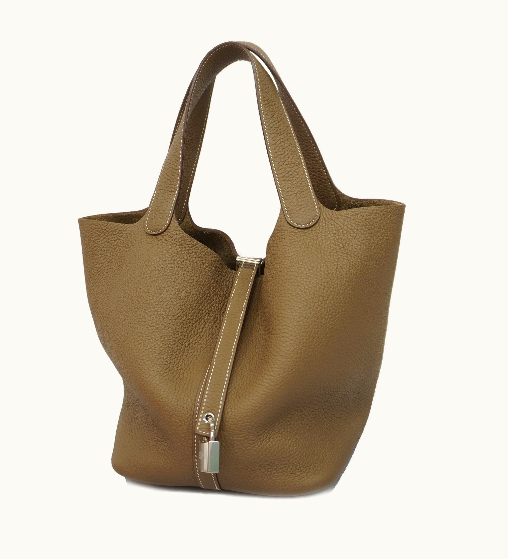 Hermès Hermès Picotin Lock MM Y Engraved Women's Taurillon Clemence Leather Etoupe Gray