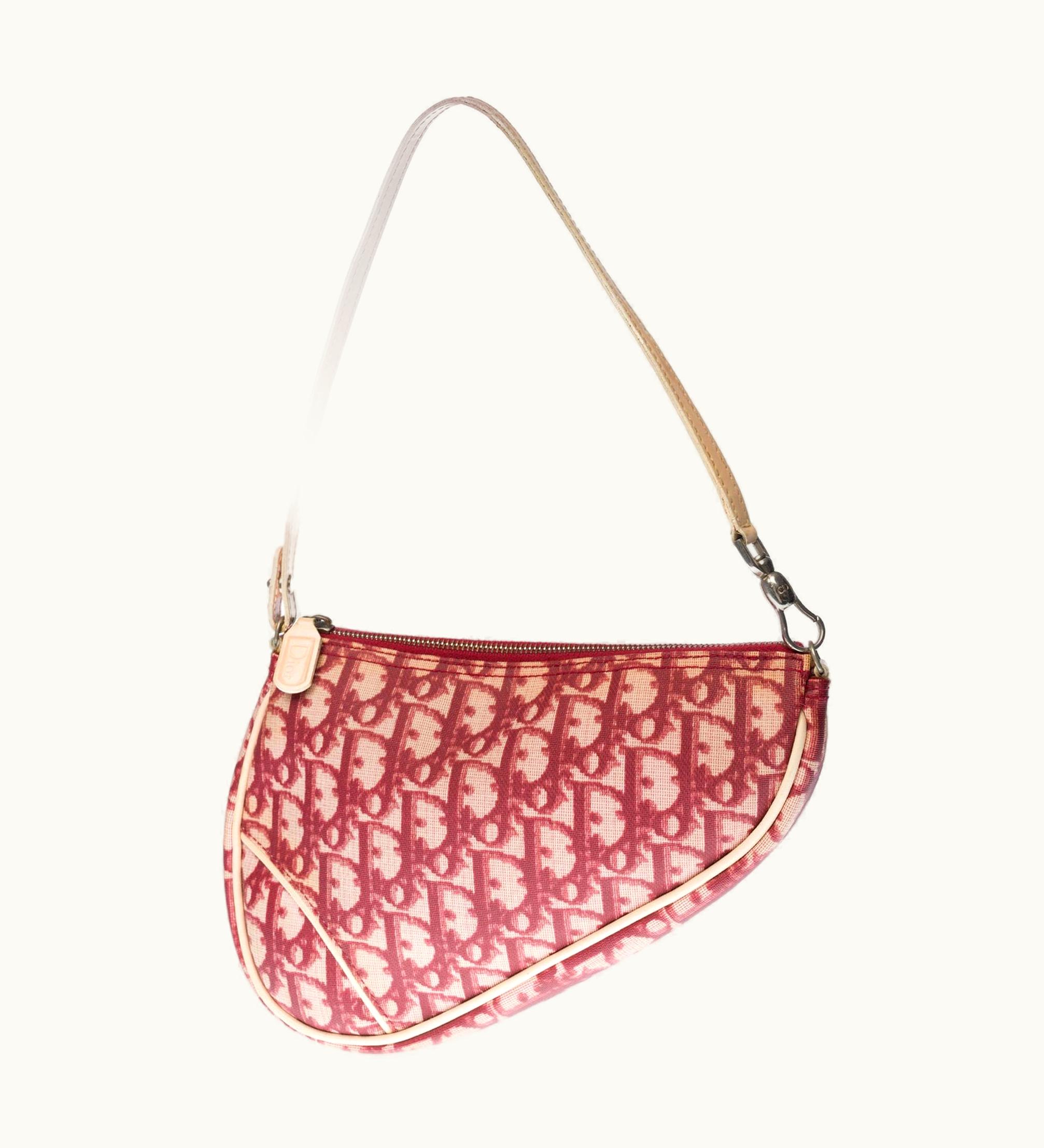 Dior Dior Christian Dior Gorgeous Saddle Shoulder Bag In Red Monogram Oblique Canvas