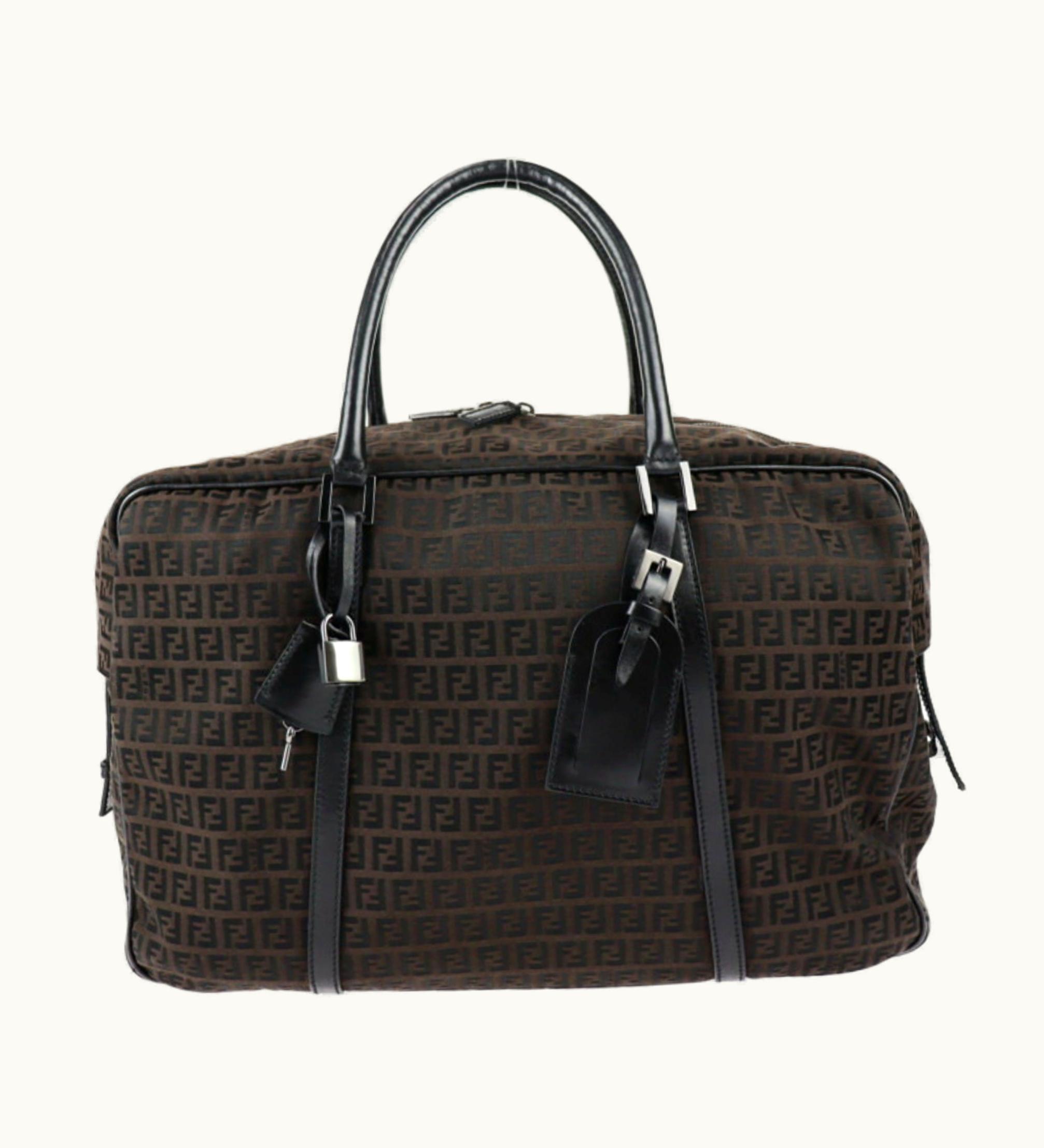 Fendi Fendi Boston Bag 7Vs002 Canvas Leather Dark Brown Black Zucchino Zucca Pattern
