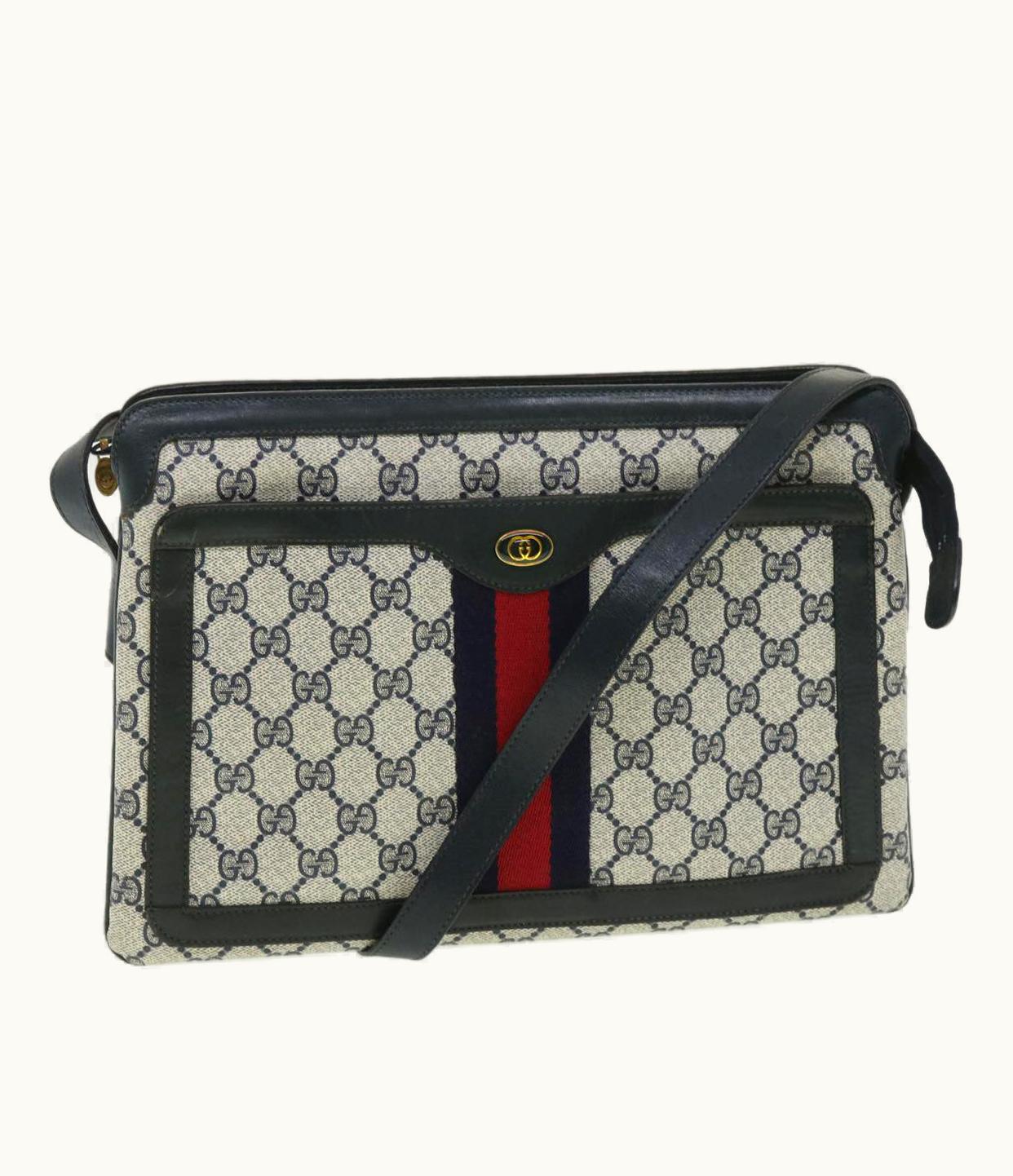 Gucci Gucci Sherry Line Shoulder Bag GG Canvas PVC Leather Gray Red Navy