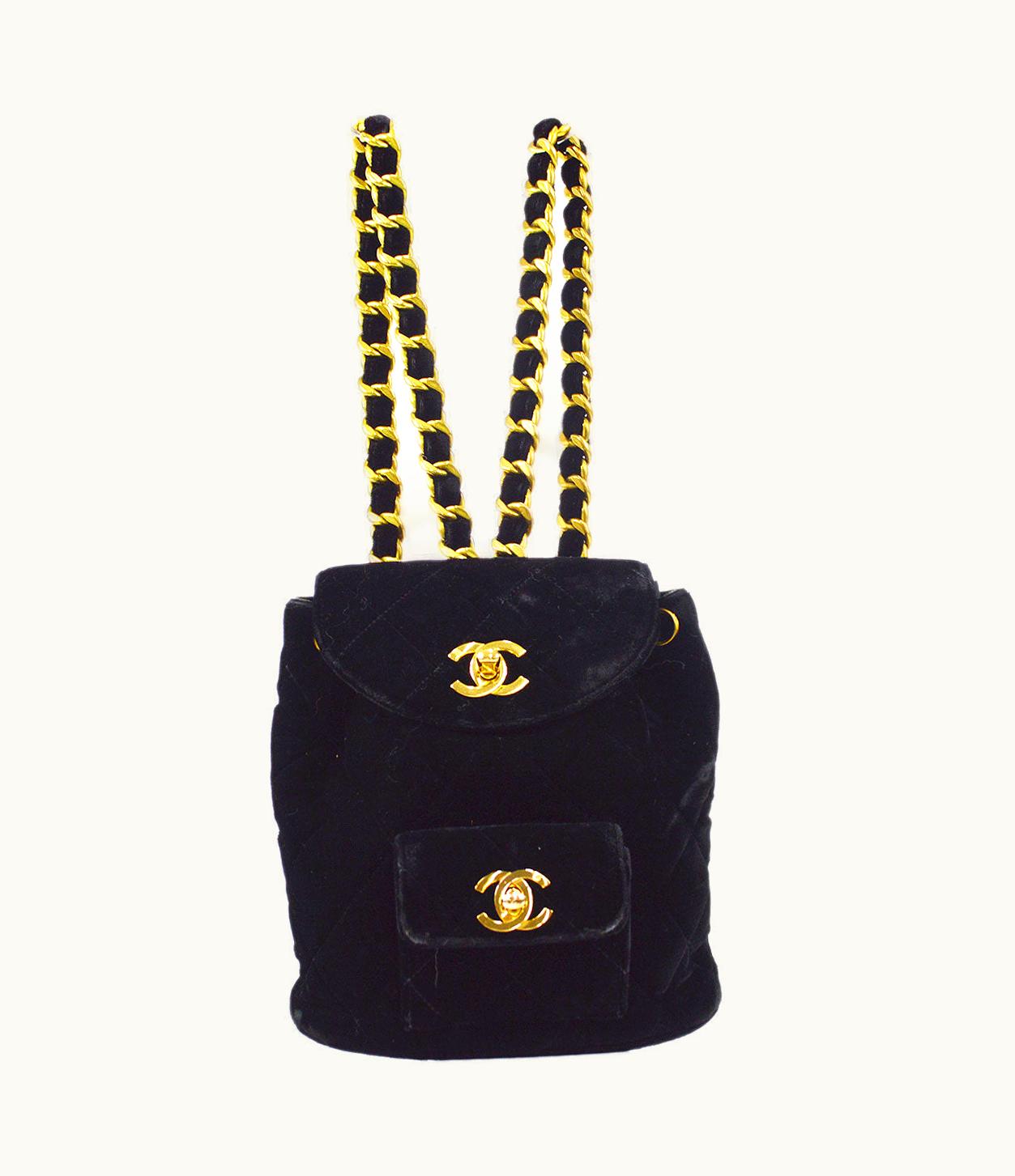 Chanel Chanel 1990S Duma Chain Backpack Small Black Velvet 48789