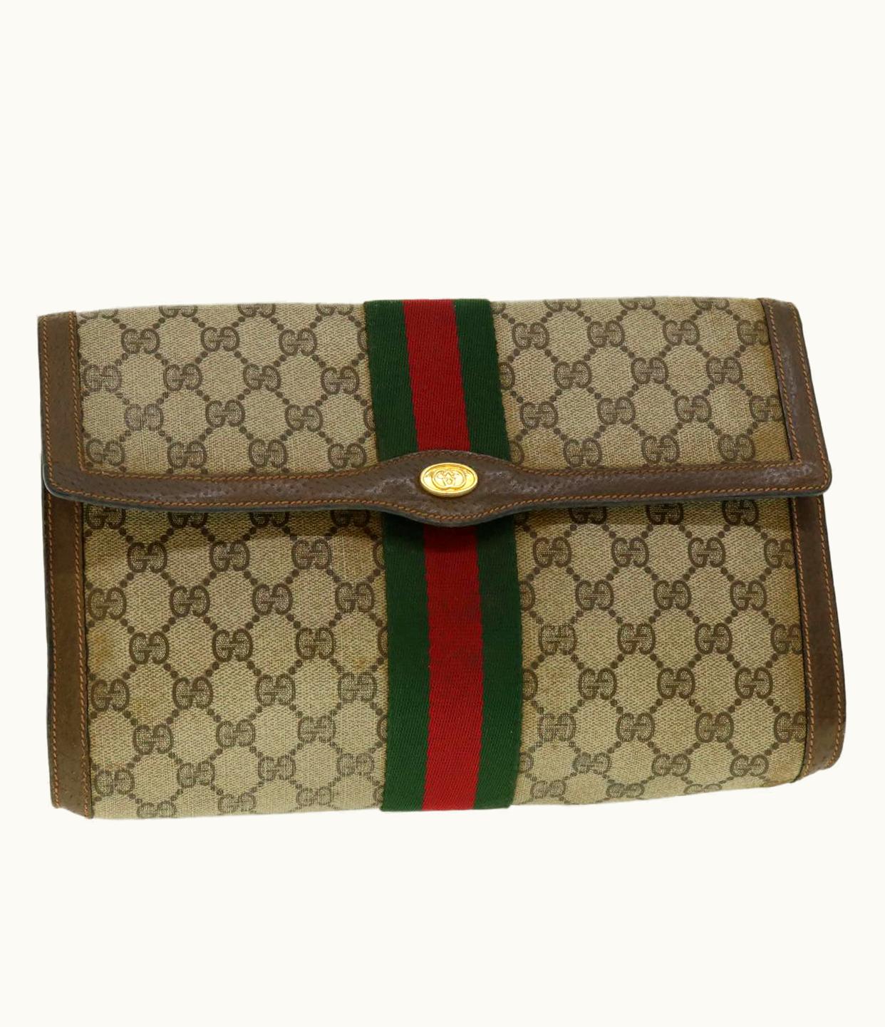 Gucci Gucci GG Canvas Web Sherry Line Clutch Bag Beige Red Green 89.01.007