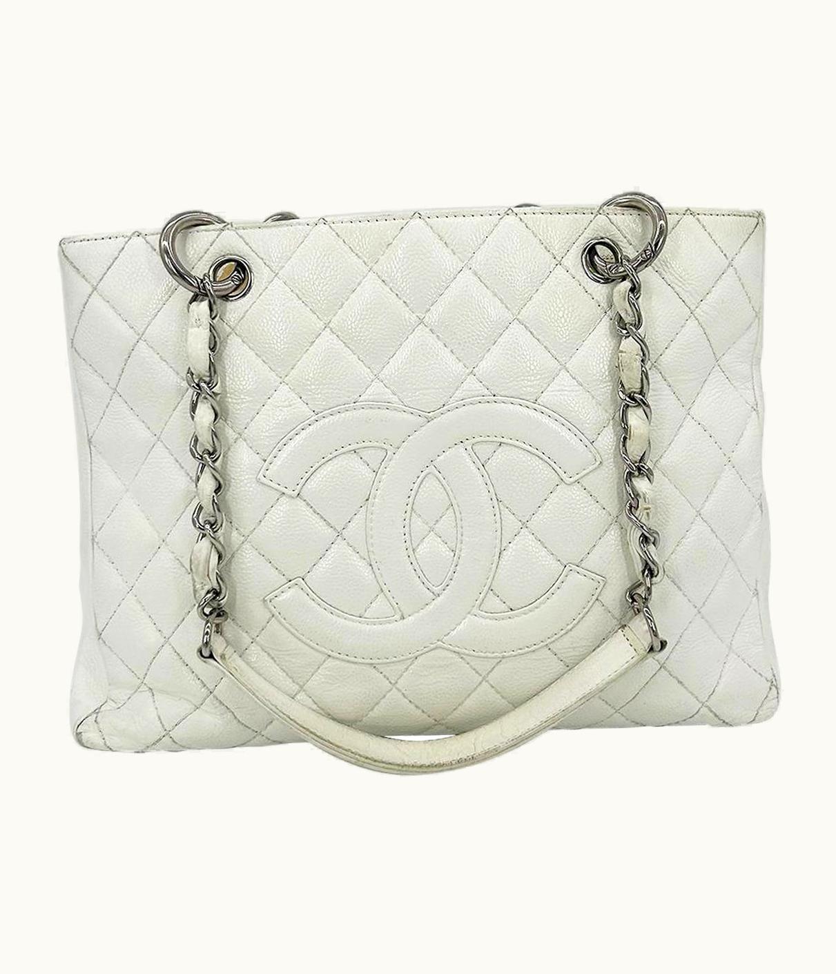 Chanel Chanel Quilted White Caviar Grand Shopper Tote