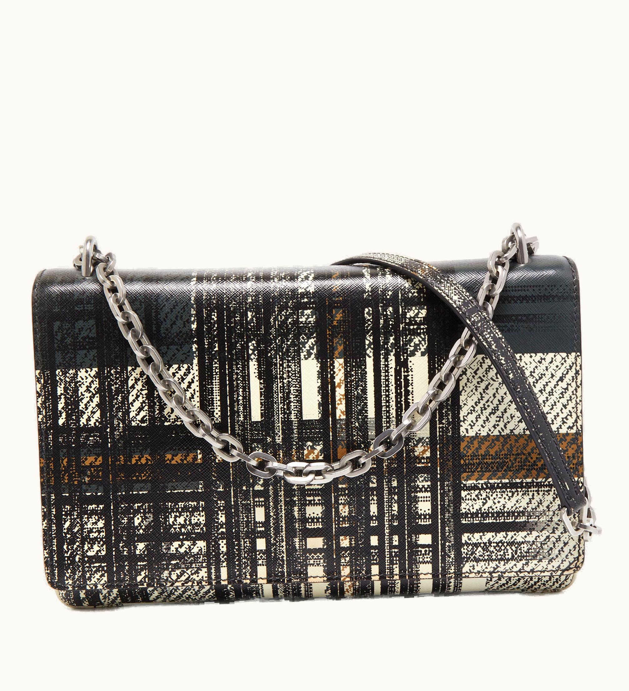 Prada Prada Multicolor Tartan Plaid Saffiano Leather Flap Shoulder Bag