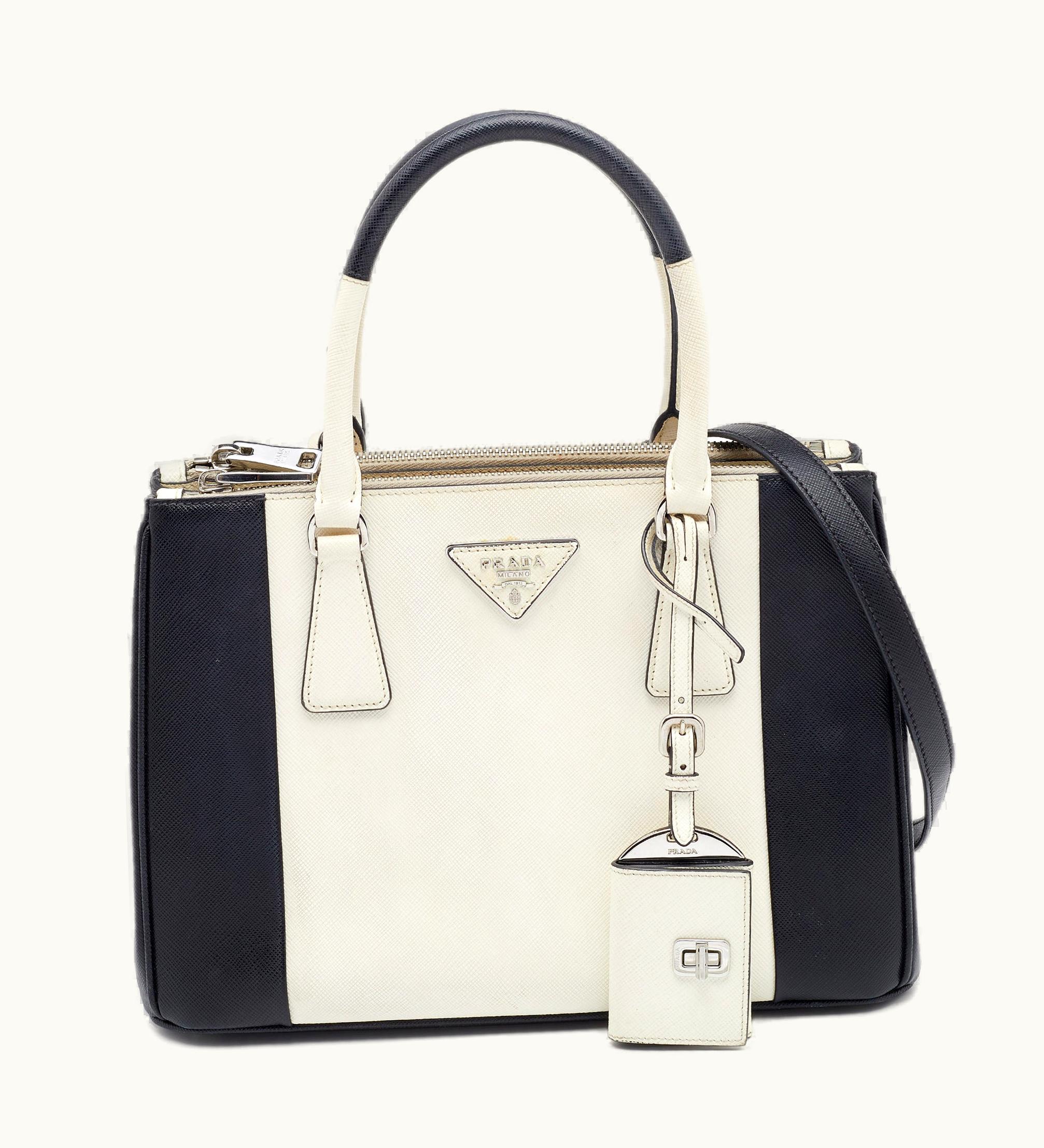 Prada Prada Saffiano Lux Double Zip Small Tote Black/White