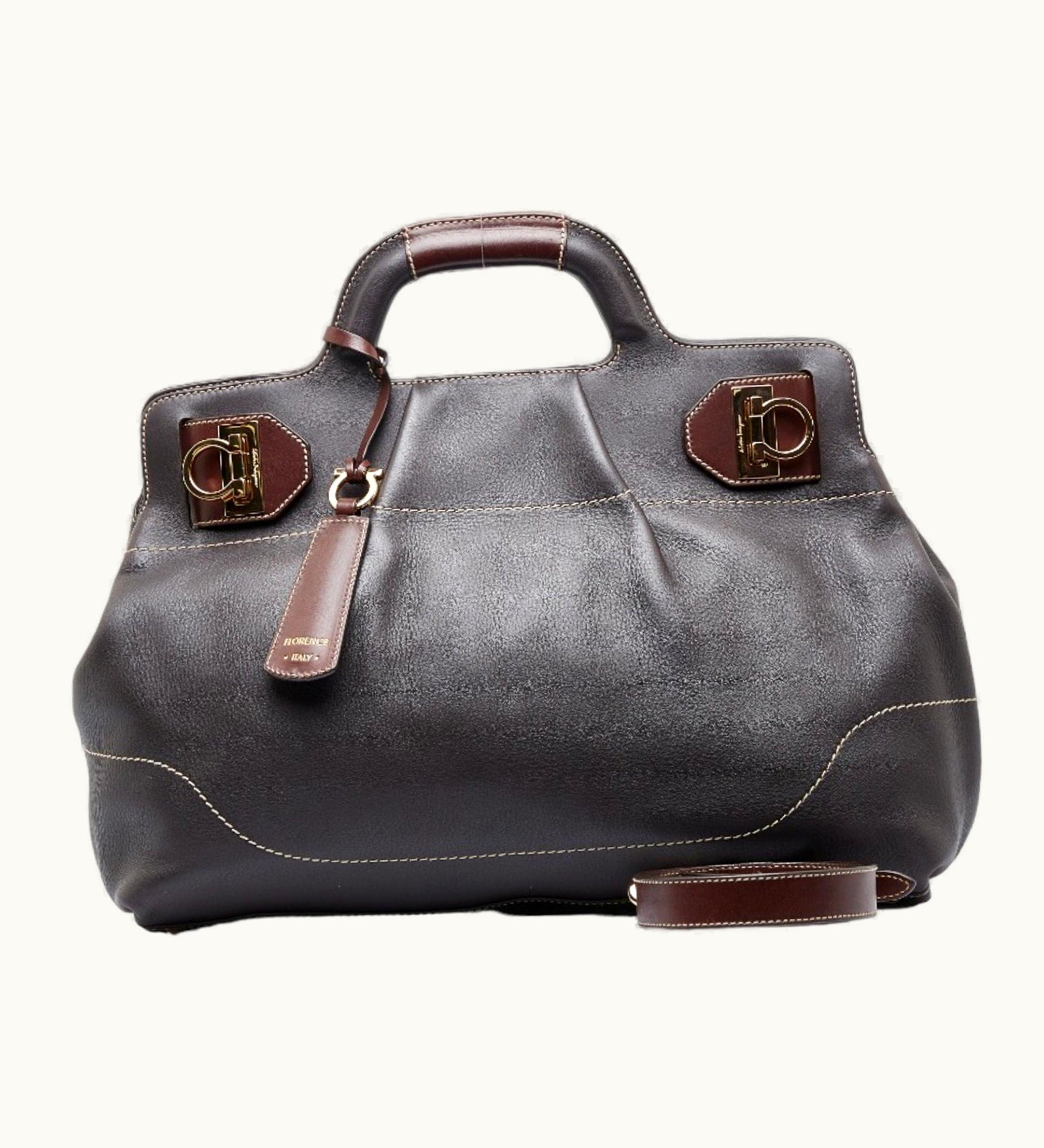 Salvatore Ferragamo Salvatore Ferragamo Gancini Handbag Ab-21 C537 Brown Leather Ladies