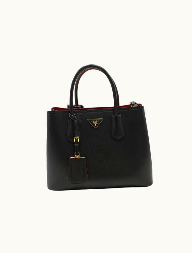 Prada Prada Black & Fiery Red Medium Saffiano Leather Double Bag