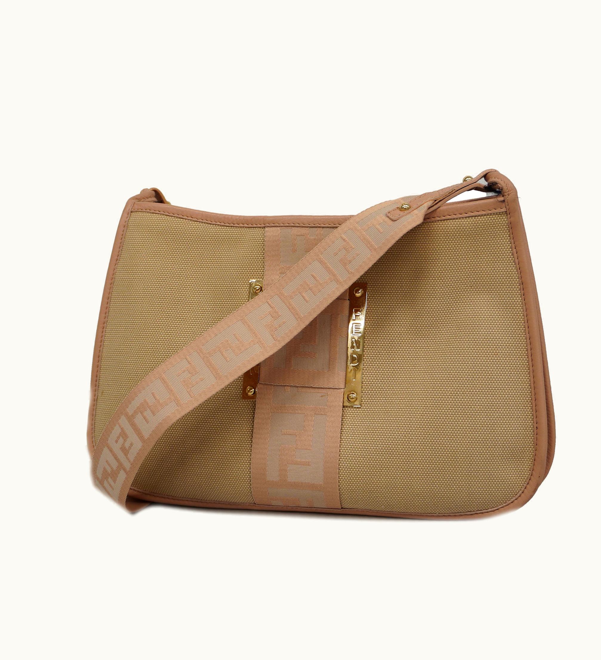 Fendi Fendi Zucca Shoulder Bag Canvas, Leather Shoulder Bag Beige, Light Pink
