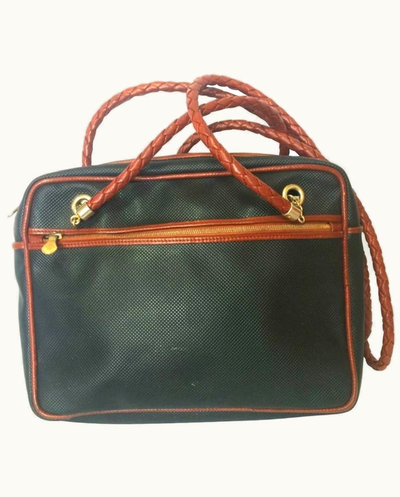 Bottega Veneta Bottega Veneta Vintage Classic Black Shoulder Bag With Long Brown Leather Intrecciato Straps