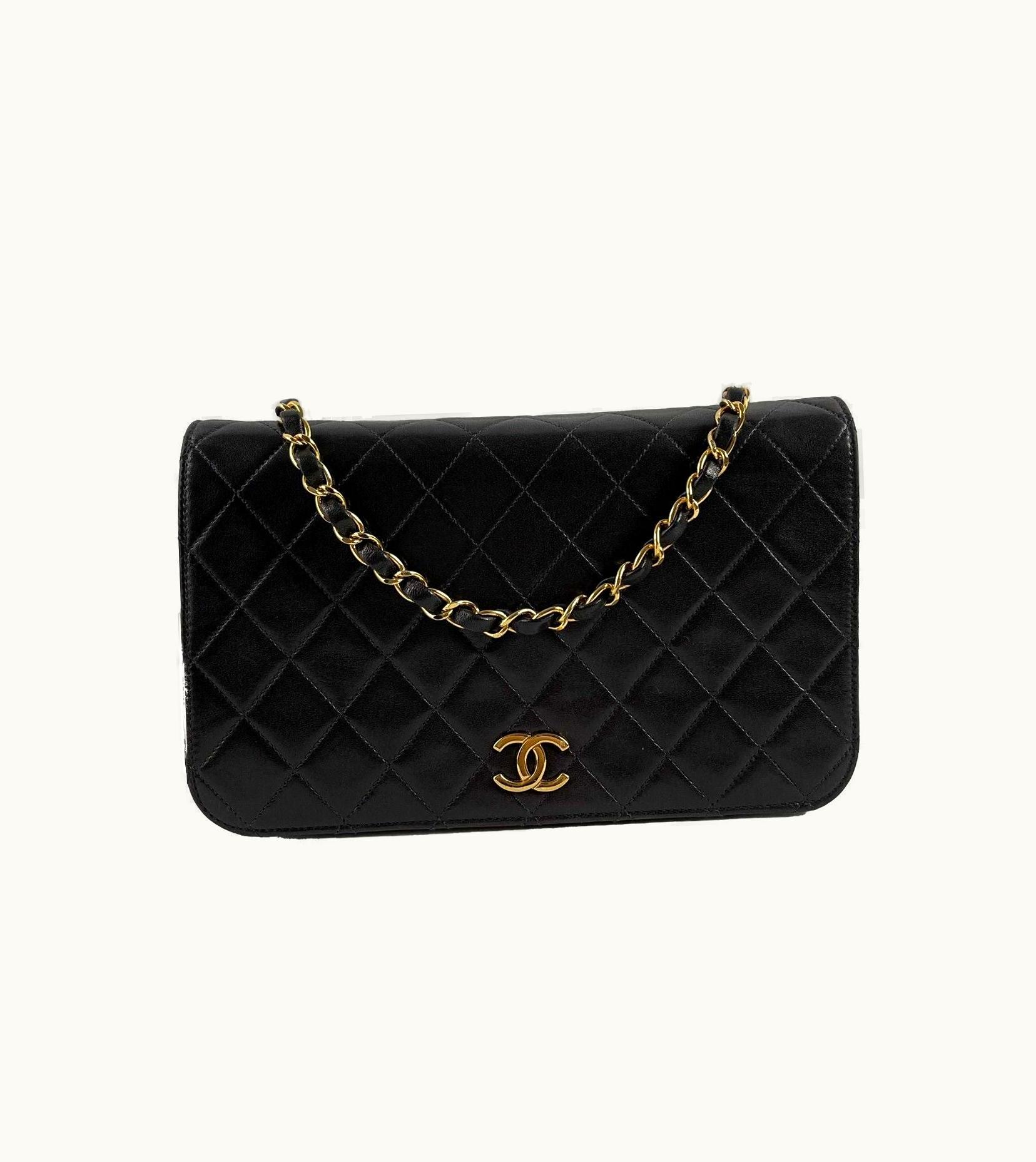 Chanel Chanel Vintage Black Quilted Lambskin Small Classic Full Flap Crossbody Bag
