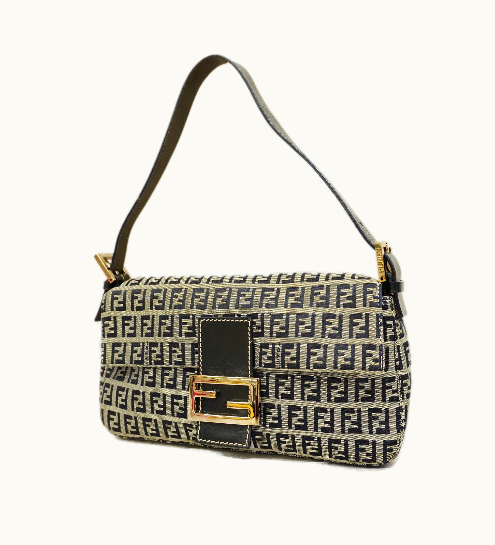 Fendi Fendi Zucchino Handbag Women's Nylon Canvas Handbag Navy