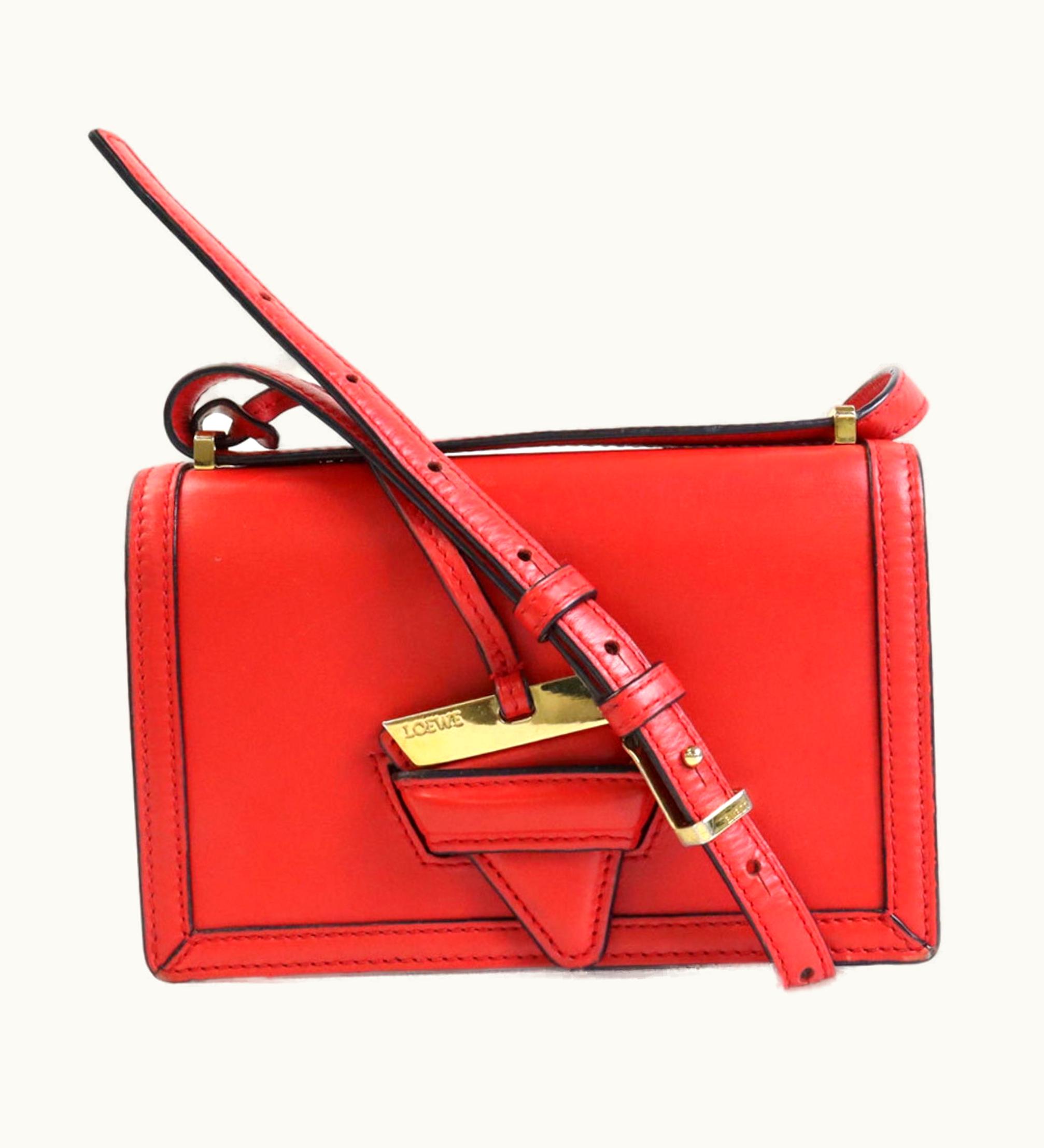 Loewe Loewe Diagonal Shoulder Bag Barcelona Leather Red Gold Ladies