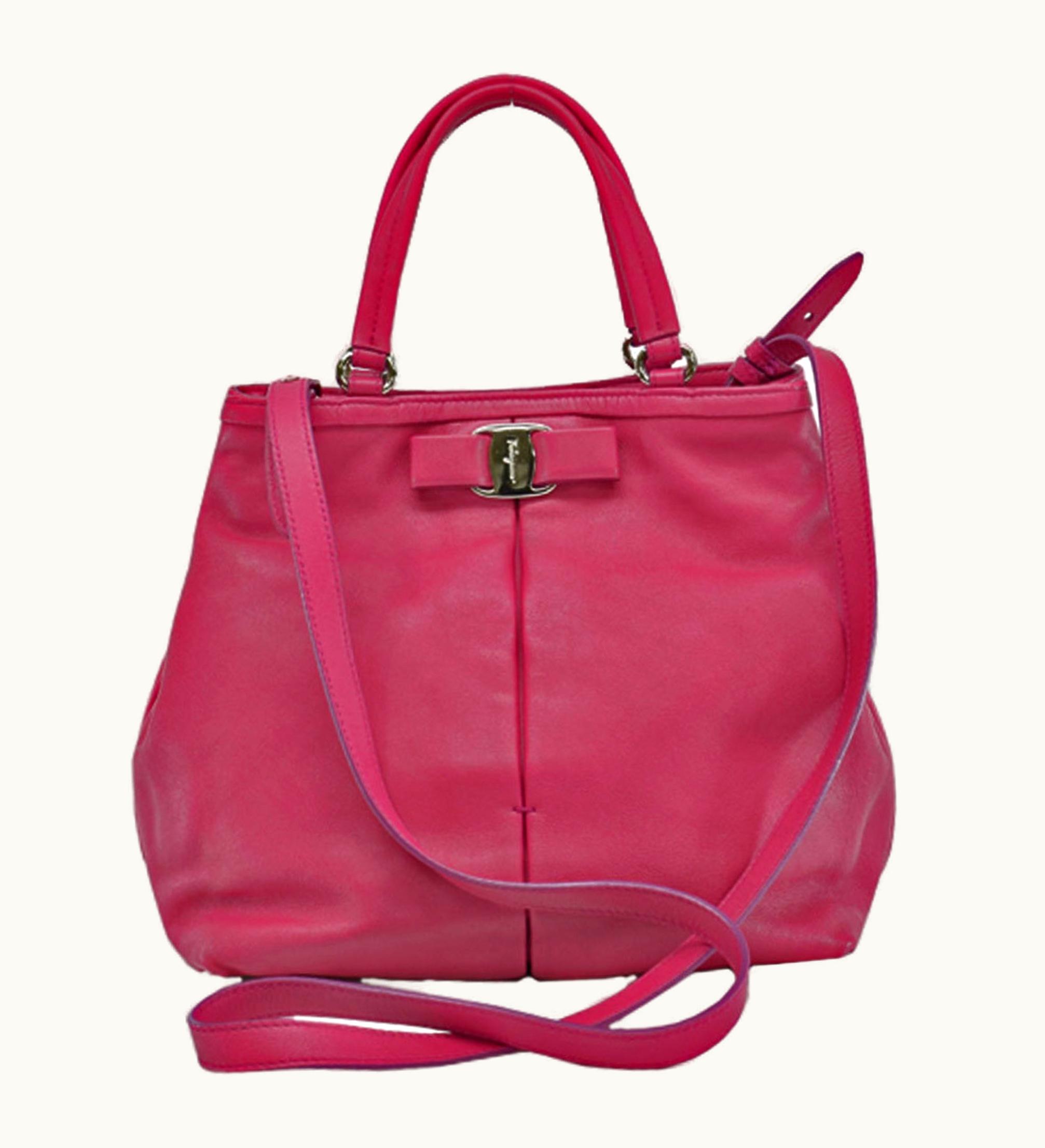 Salvatore Ferragamo Salvatore Ferragamo Bag Vala Ribbon Red Pink Silver Leather Handbag Shoulder Ladies