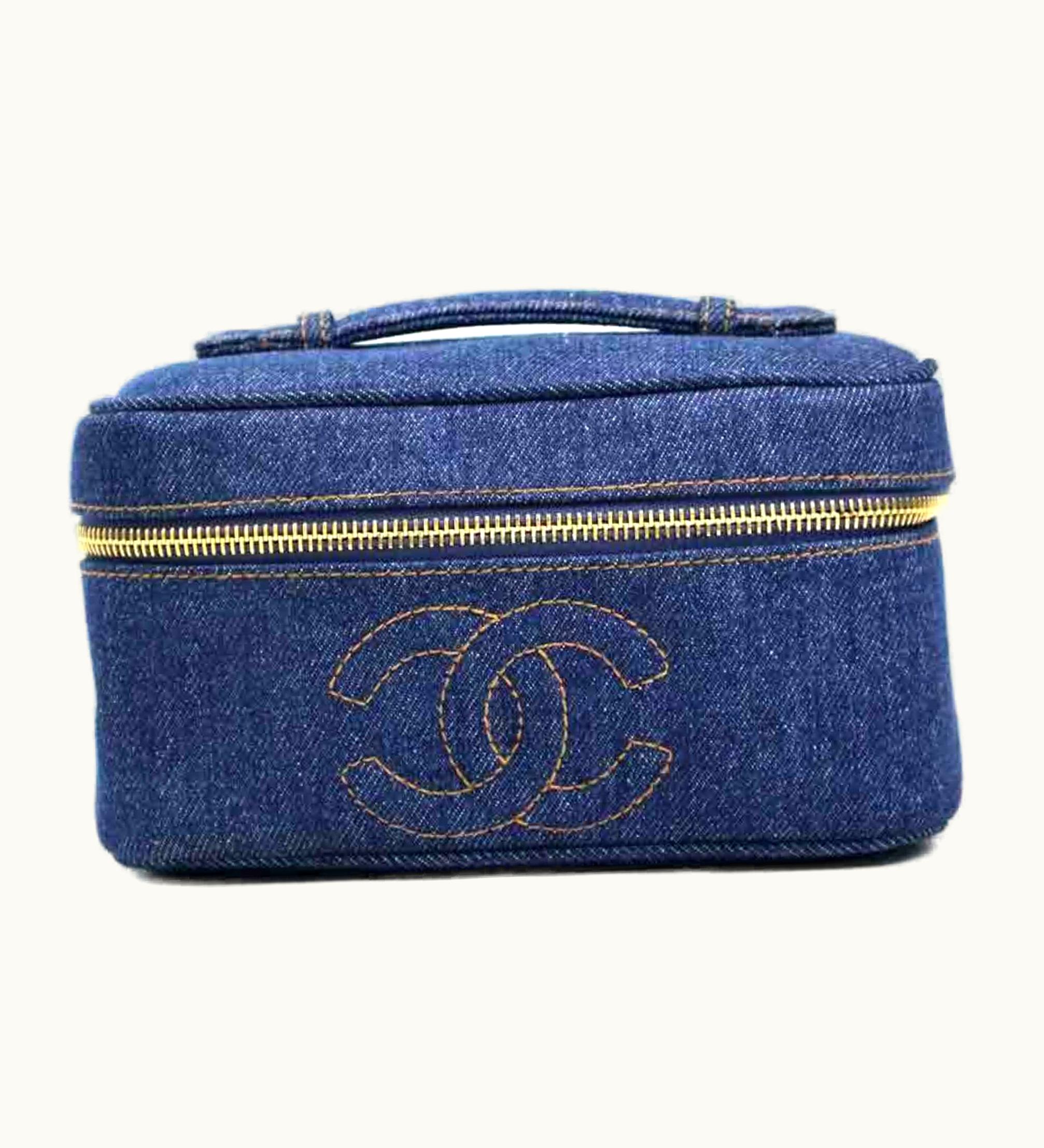 Chanel Chanel Handbag Vanity Bag Coco Mark Denim Blue Gold Women's