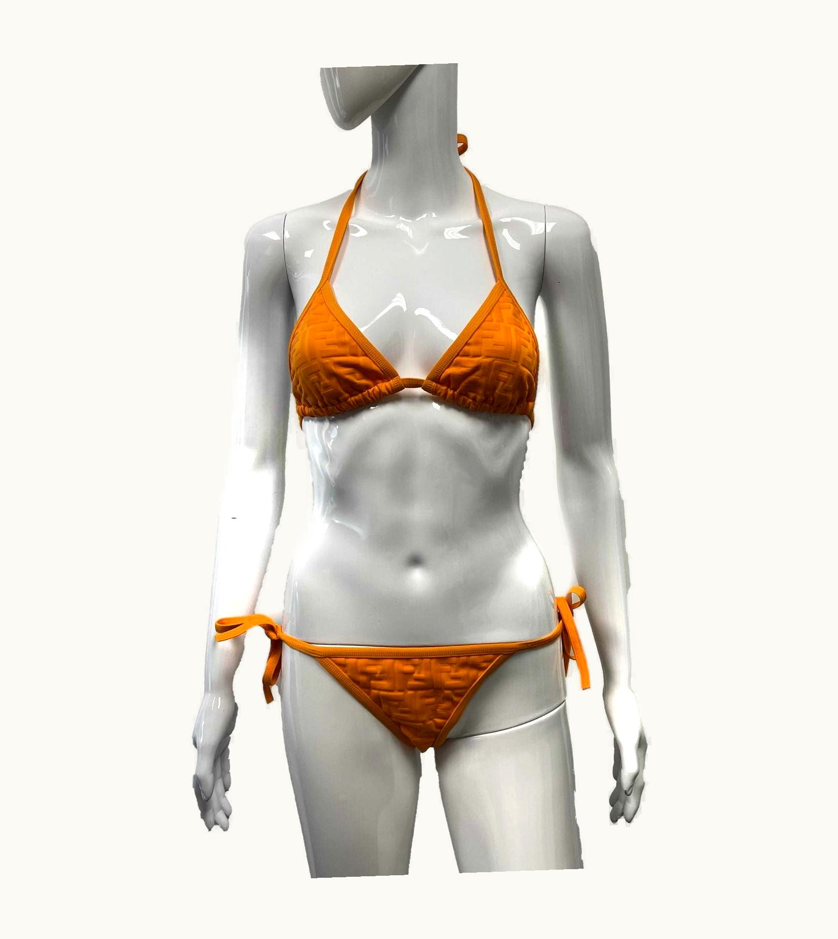 Fendi Fendi - Excellent - Orange Ff Logo Triangle Bikini 38 Us 6