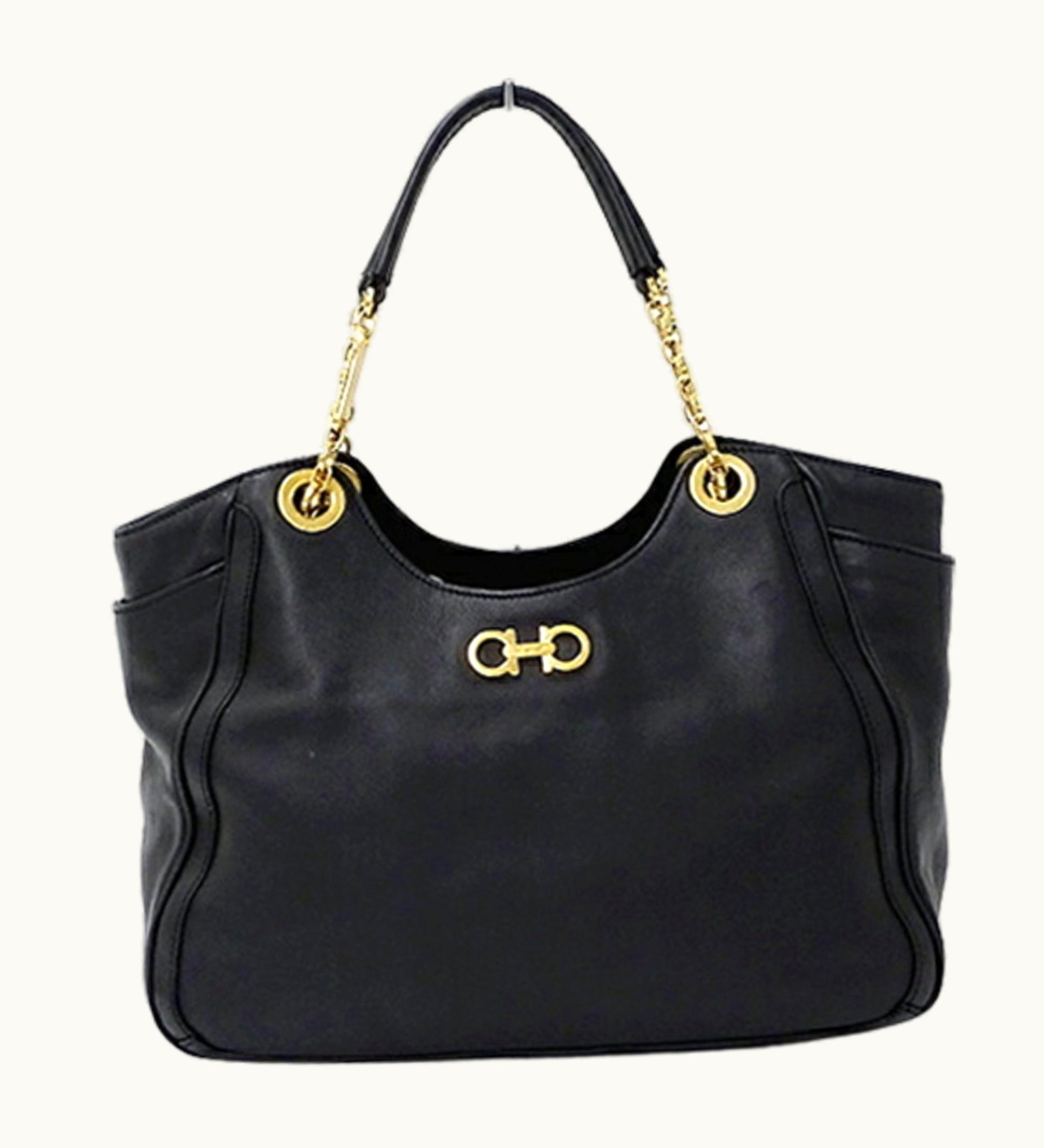 Salvatore Ferragamo Salvatore Ferragamo Bag Women's Tote Shoulder Double Gancini Leather Black Chain