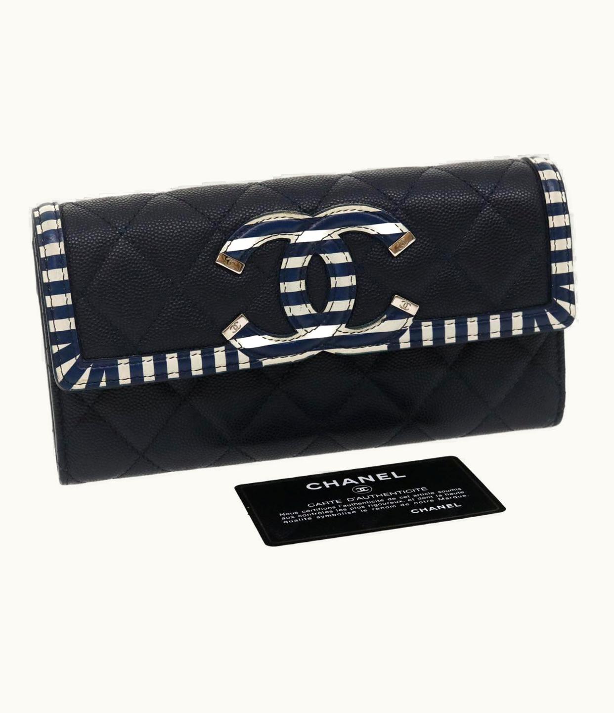 Chanel Chanel Matelasse Cruise Line Long Wallet Caviar Skin Navy CC