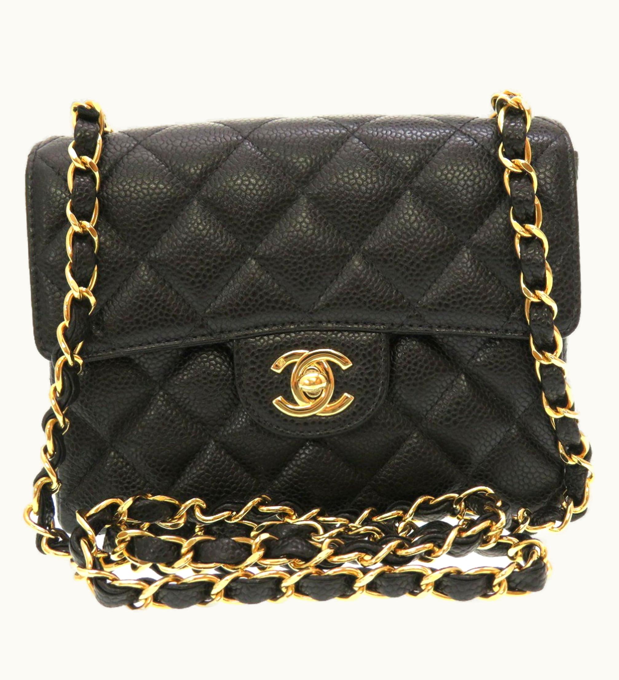 Chanel Chanel Matelasse Caviar Skin Black No. 8 Gold Chain Shoulder Bag Coco Mark