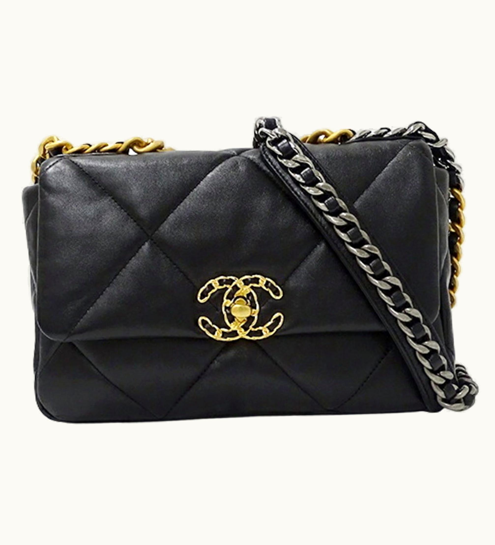 Chanel Chanel Bag Women's Shoulder 19 Handbag Shiny Lambskin Black As1160 Crossbody