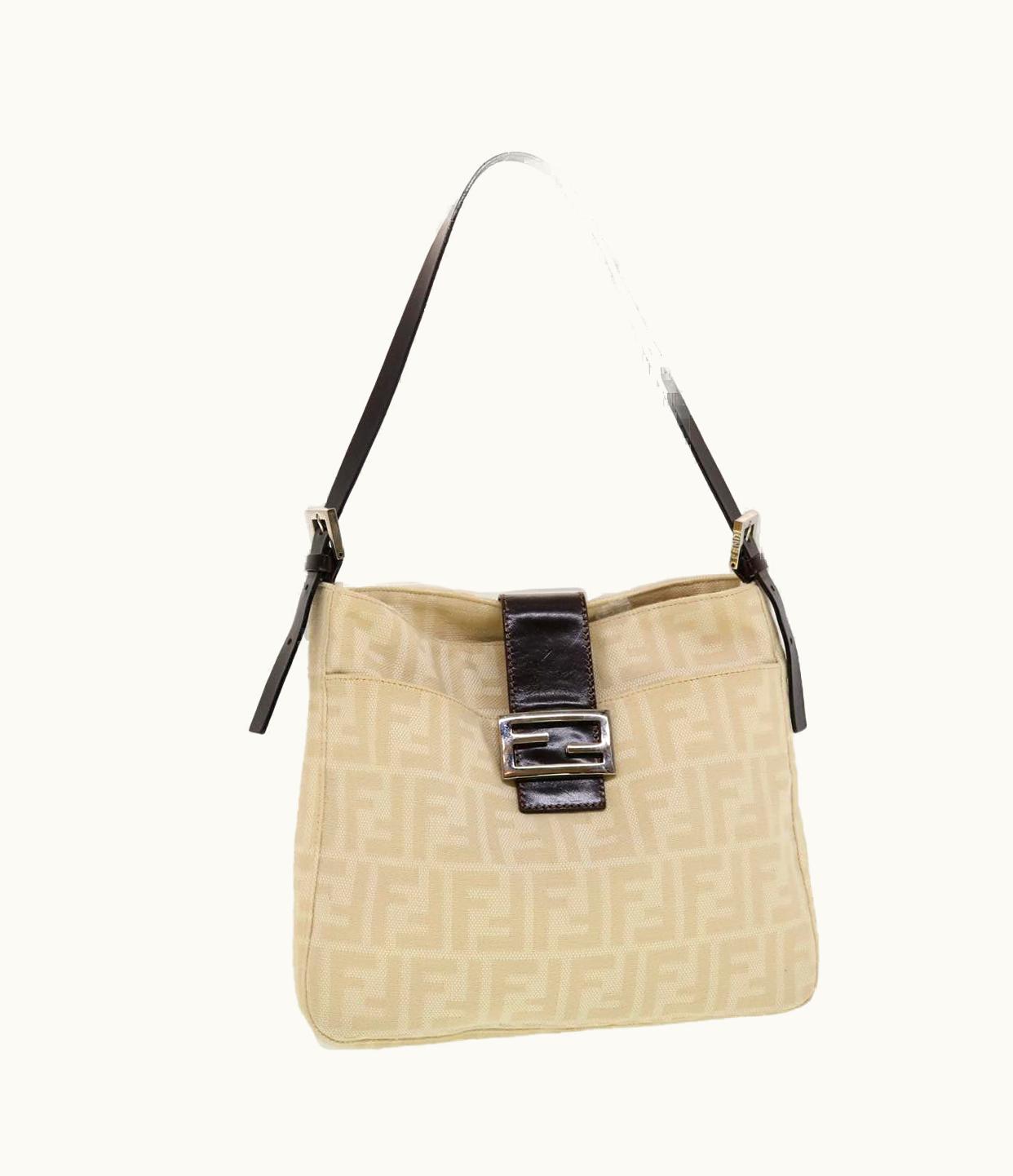 Fendi FENDI Mamma Baguette Shoulder Bag Zucca Canvas Beige
