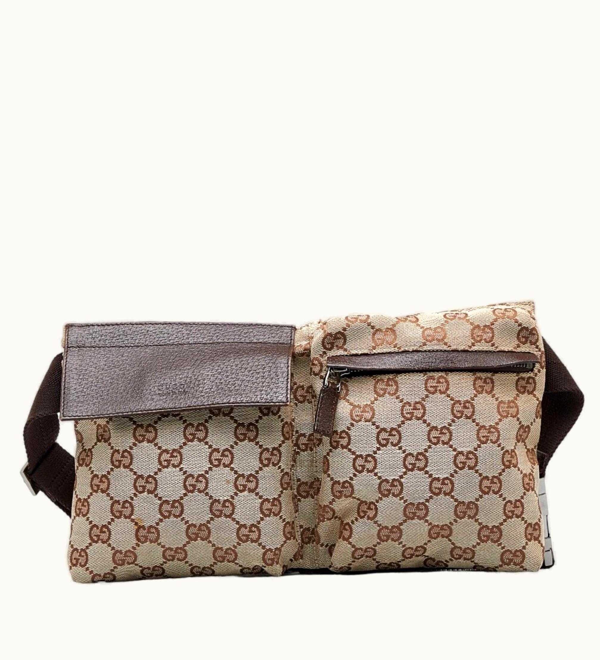 Gucci Gucci GG Canvas Body Bag Waist 28566 Beige Brown Leather Women's