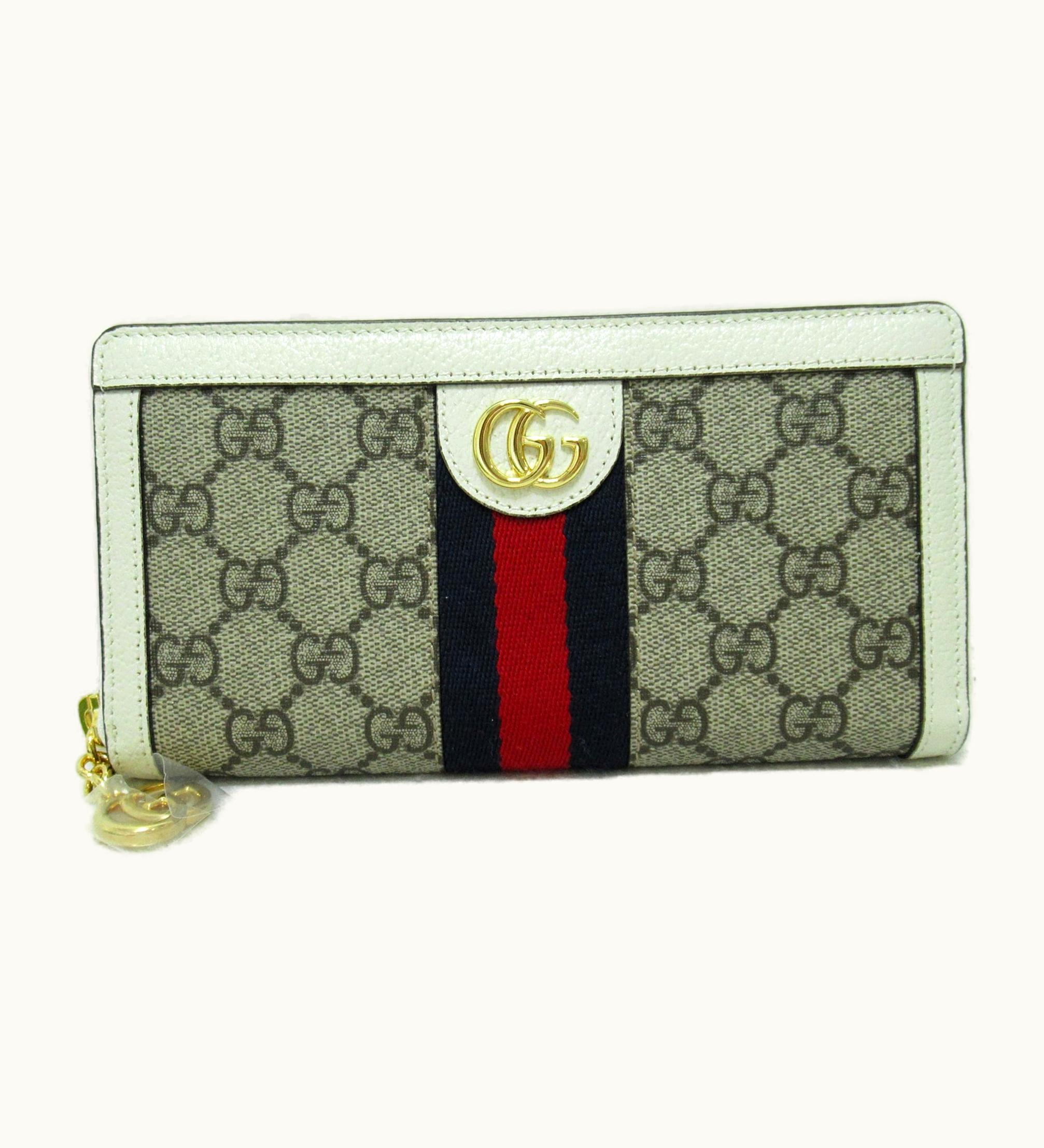 Gucci Gucci Round Long Wallet Beige Ivory Leather Pvc Coated Canvas 523154