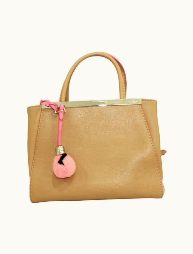 Fendi Fendi Brown Petit 2 Jours Handbag With Pink Charm
